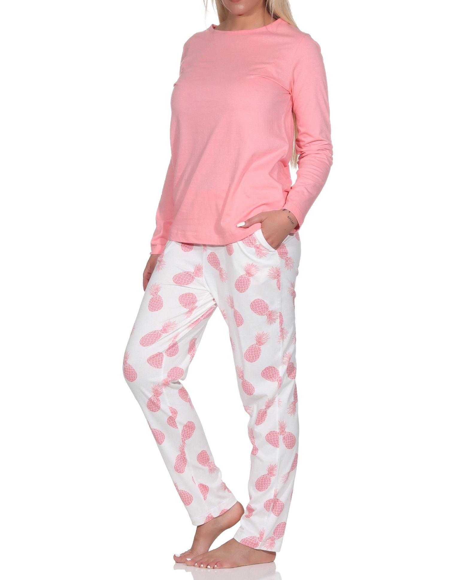Normann Damen Langarm Pyjama Schlafanzug Homewear mit Ananas als Motiv