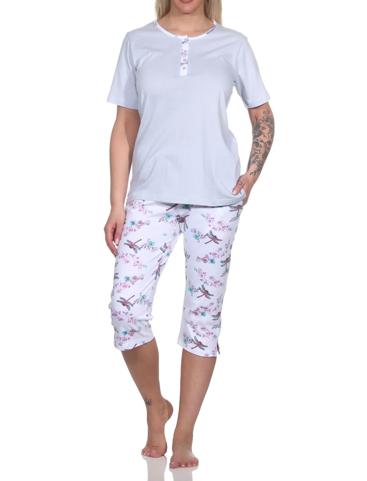 Normann Damen Schlafanzug kurzarm Pyjama mit Capri-Pyjamahose in floralem Alloverprint - 123 204 90 212 Normann Damen Schlafanzug kurzarm Pyjama mit Capri-Pyjamahose in floralem Alloverprint