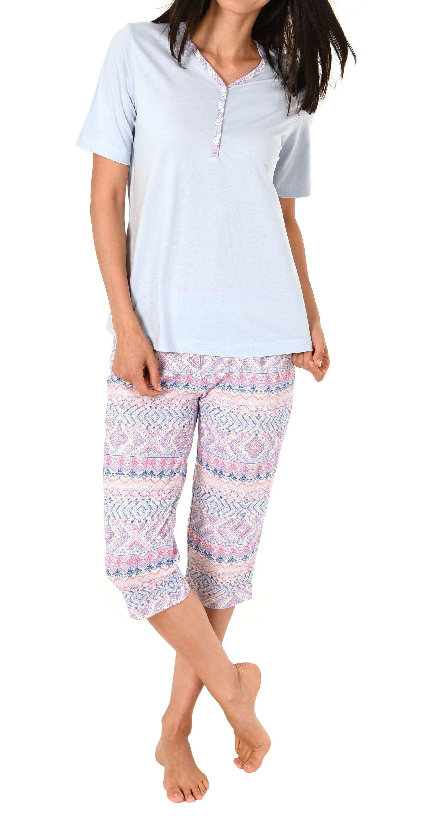 Normann Damen kurzarm Capri Schlafanzug Pyjama im Ethnolook - auch in Übergrössen Normann Damen kurzarm Capri Schlafanzug Pyjama im Ethnolook - auch in Übergrössen
