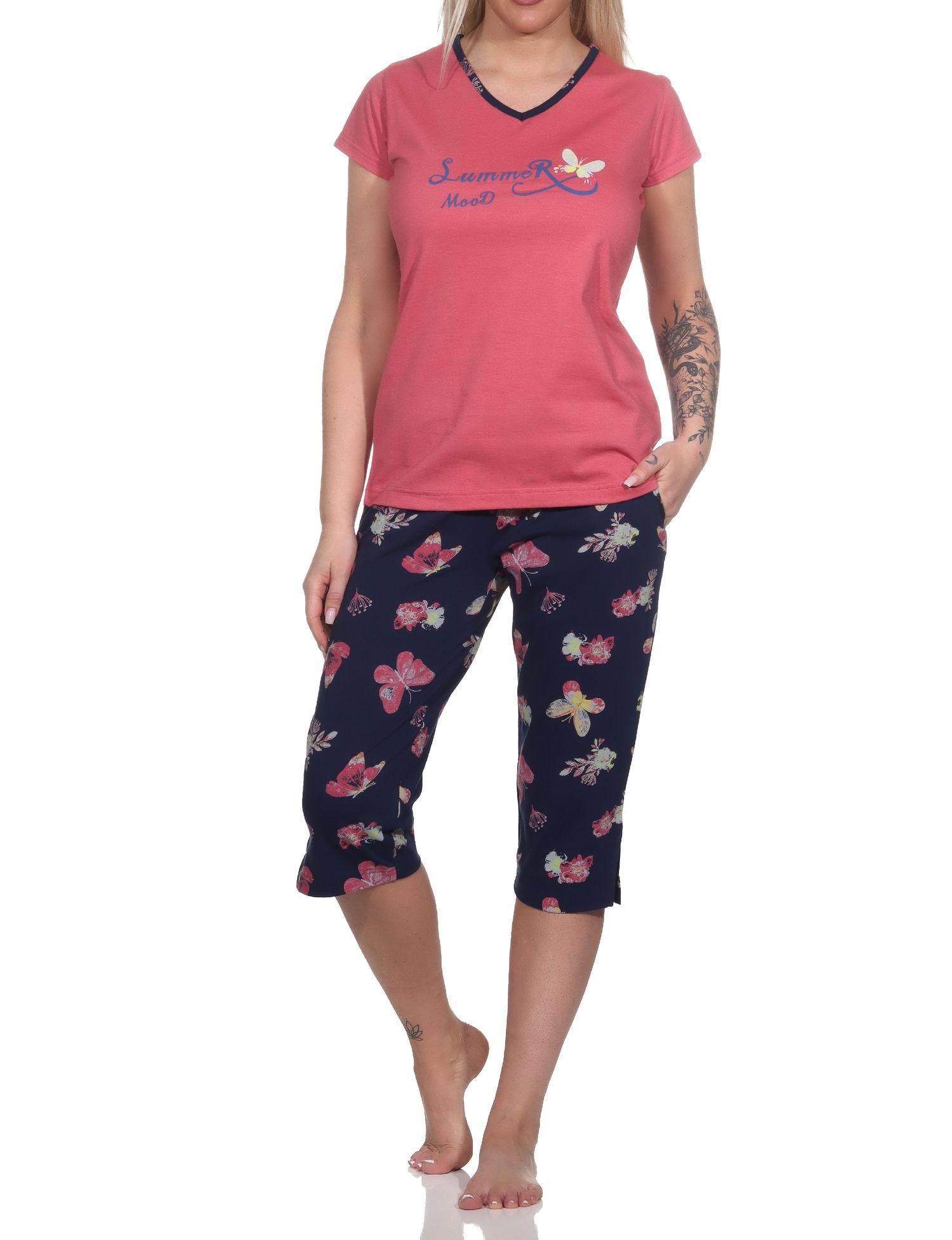 Normann Damen kurzarm Capri Schlafanzug mit Schmetterling als Motiv - auch in Übergrößen - 123 204 90 630 Normann Damen kurzarm Capri Schlafanzug mit Schmetterling als Motiv - auch in Übergrössen