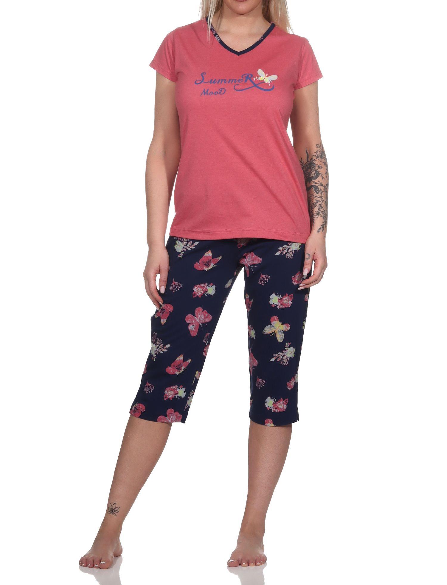 Normann Damen kurzarm Capri Schlafanzug mit Schmetterling als Motiv - auch in Übergrössen