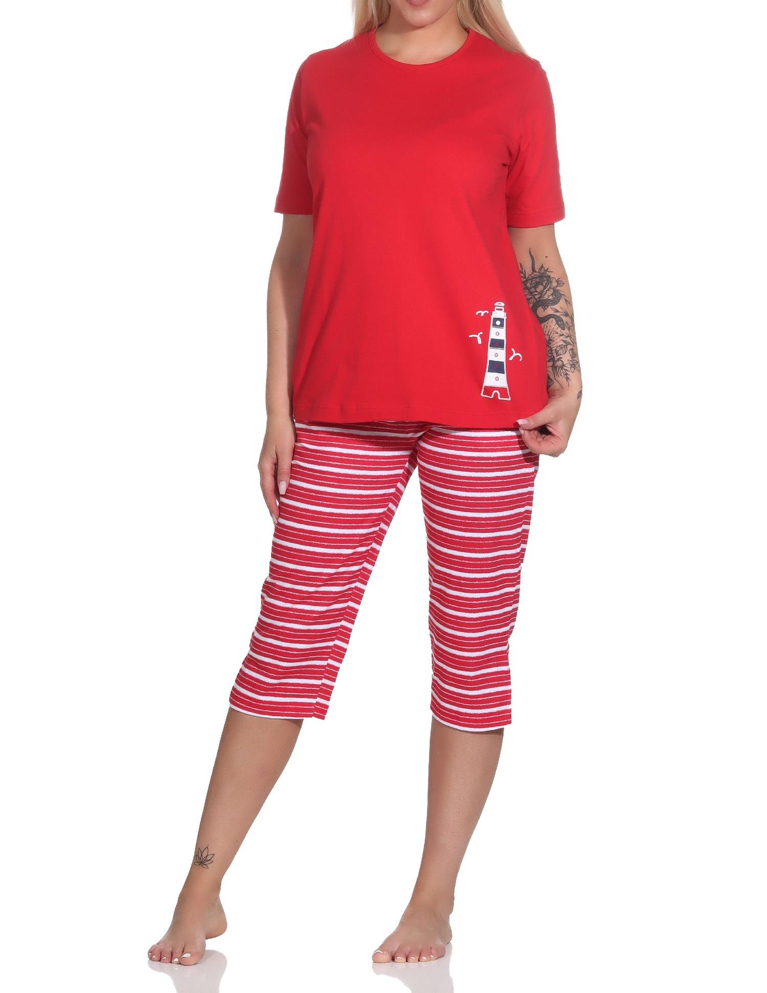 Maritimer Damen kurzarm Capri Schlafanzug mit Leuchtturm als Motiv - auch in Übergrößen - 123 204 90 868 Maritimer Damen kurzarm Capri Schlafanzug mit Leuchtturm als Motiv - auch in Übergrössen