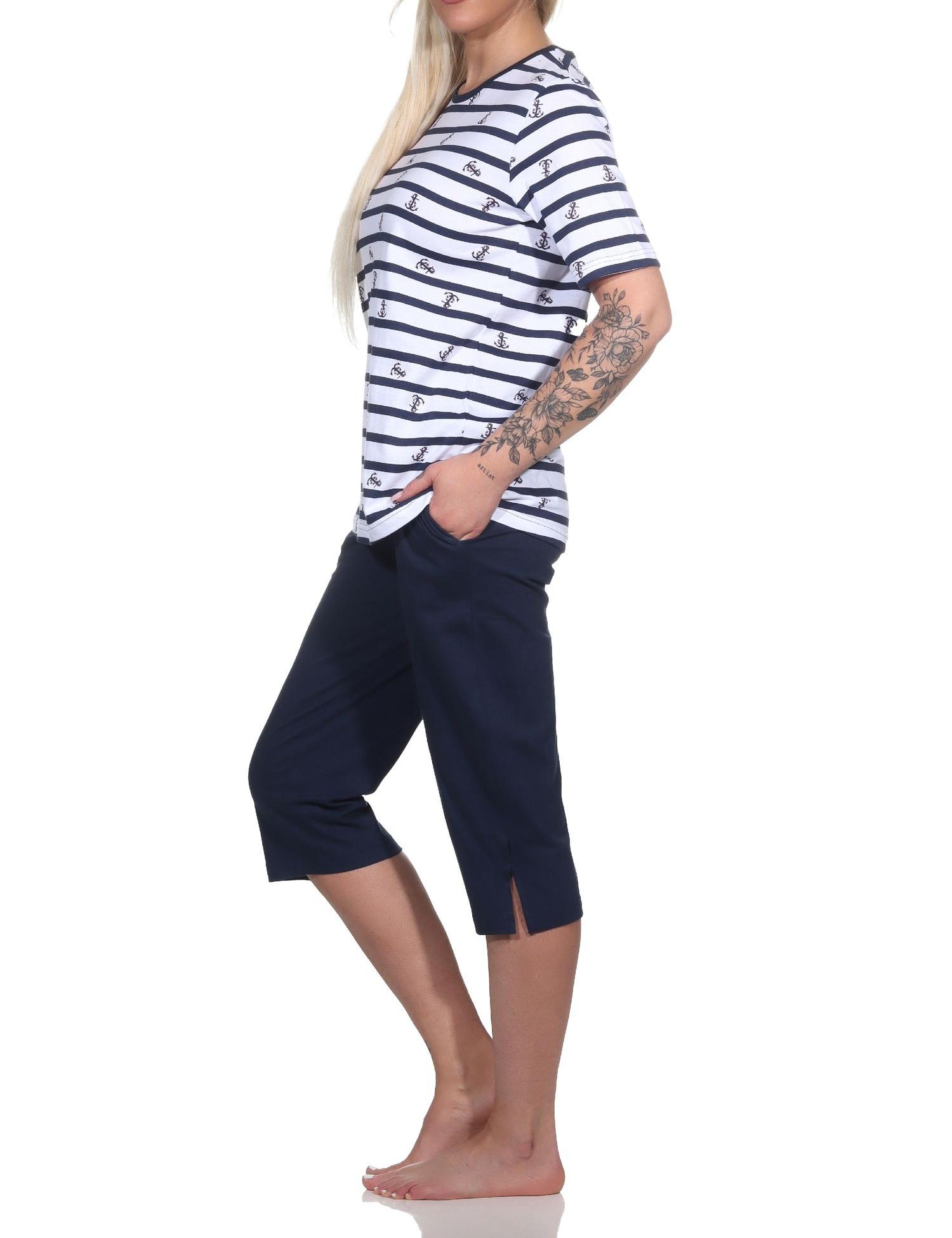 Normann Damen kurzarm Schlafanzug mit Caprihose in maritimer Optik - auch in Übergrössen - 123 204 90 869 Normann Damen kurzarm Schlafanzug mit Caprihose in maritimer Optik - auch in Übergrössen