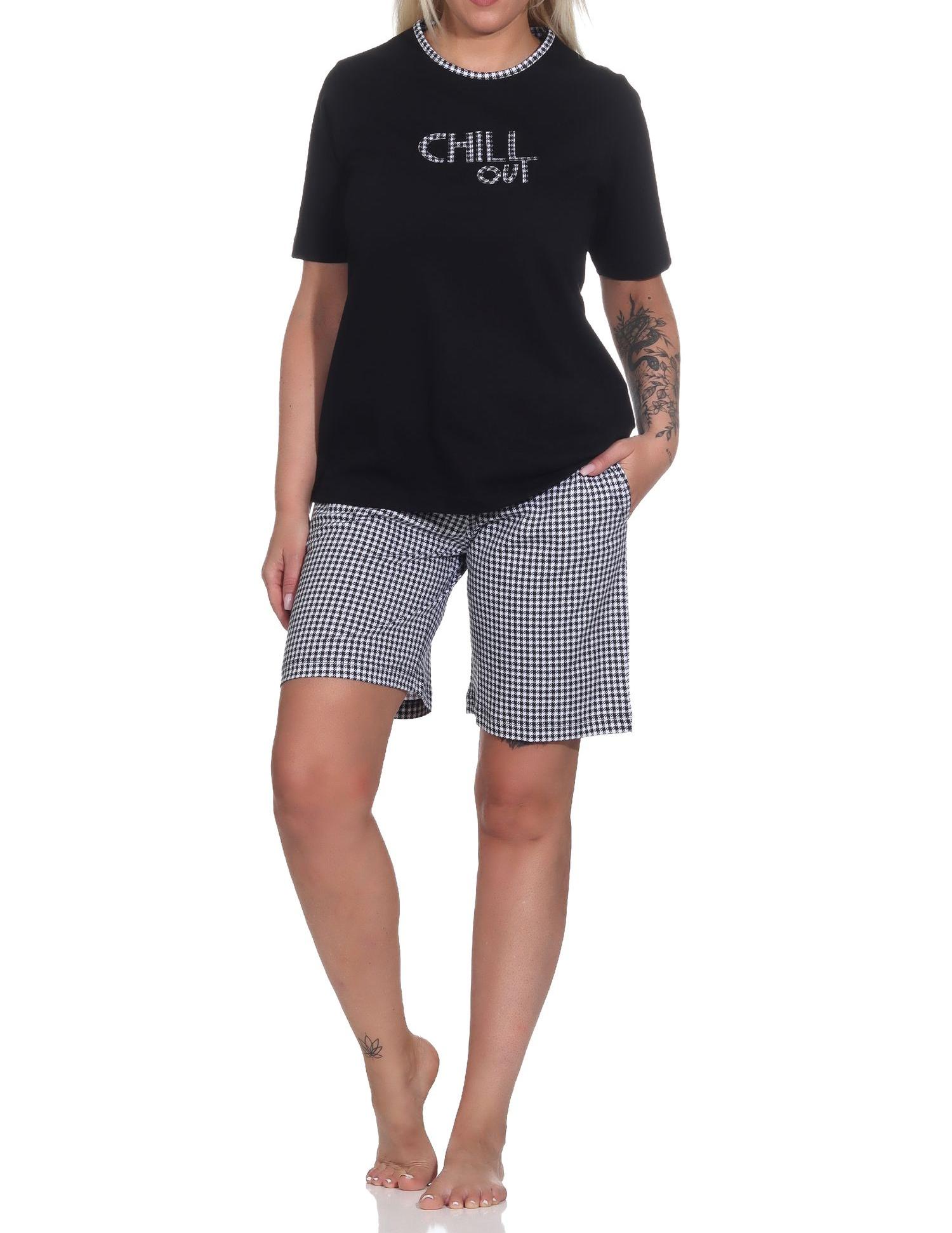 Normann Damen kurzarm Shorty Schlafanzug, Hose im Pepita-Look – auch in Übergrößen