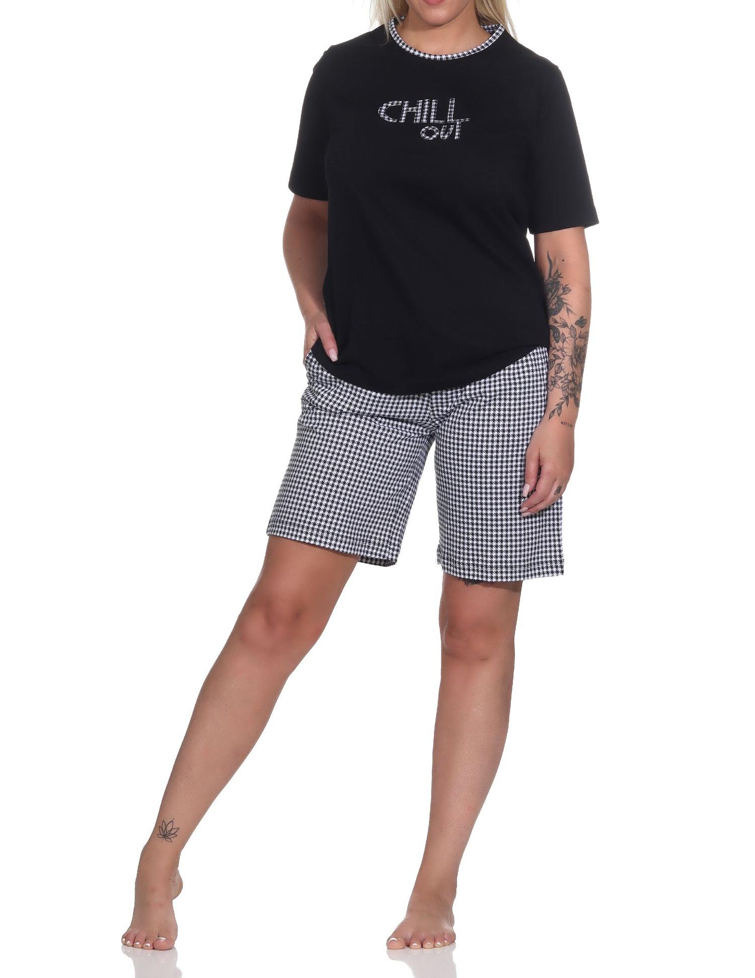 Normann Damen kurzarm Shorty Schlafanzug, Hose im Pepita-Look – auch in Übergrößen