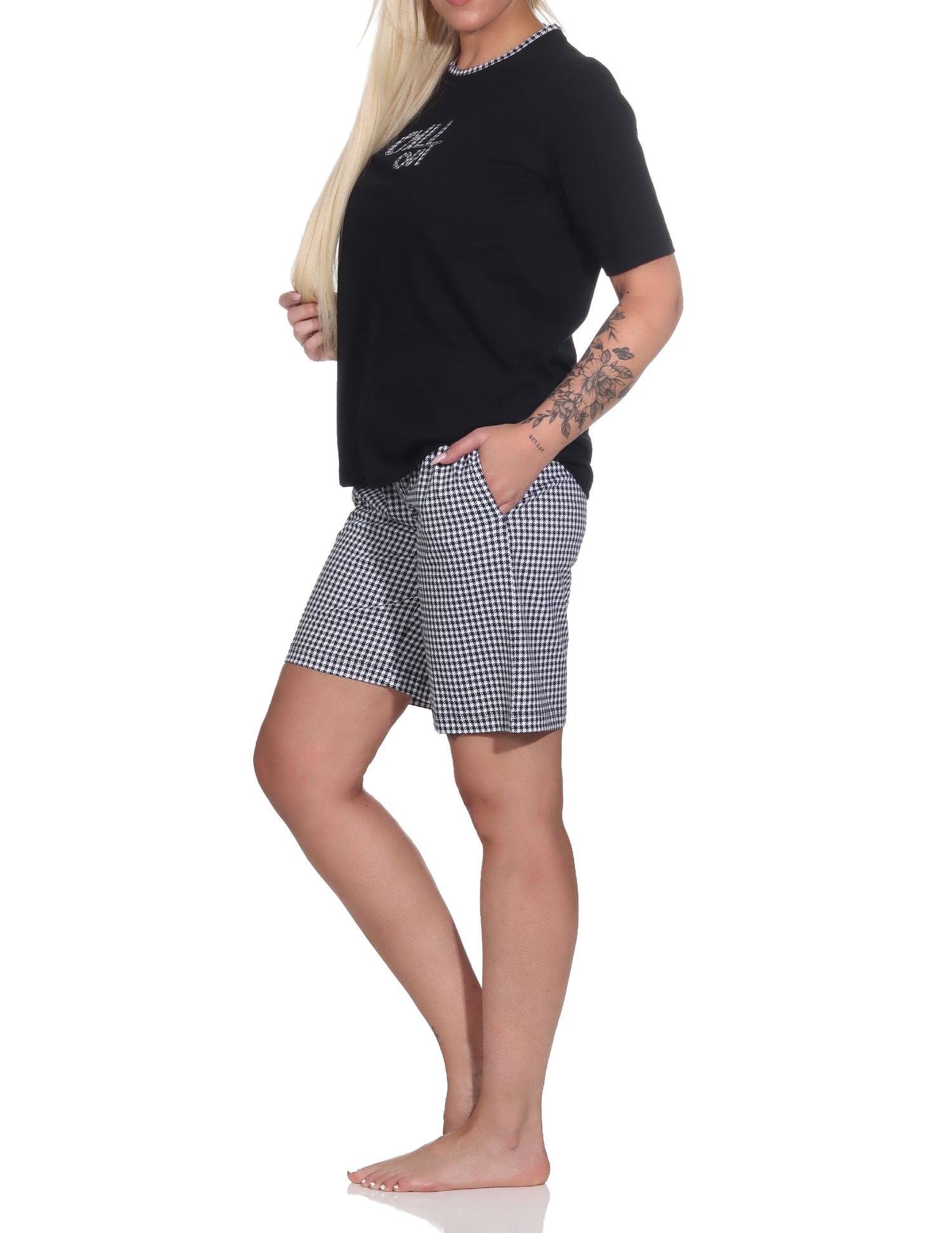 Normann Damen kurzarm Shorty Schlafanzug, Hose im Pepita-Look – auch in Übergrößen