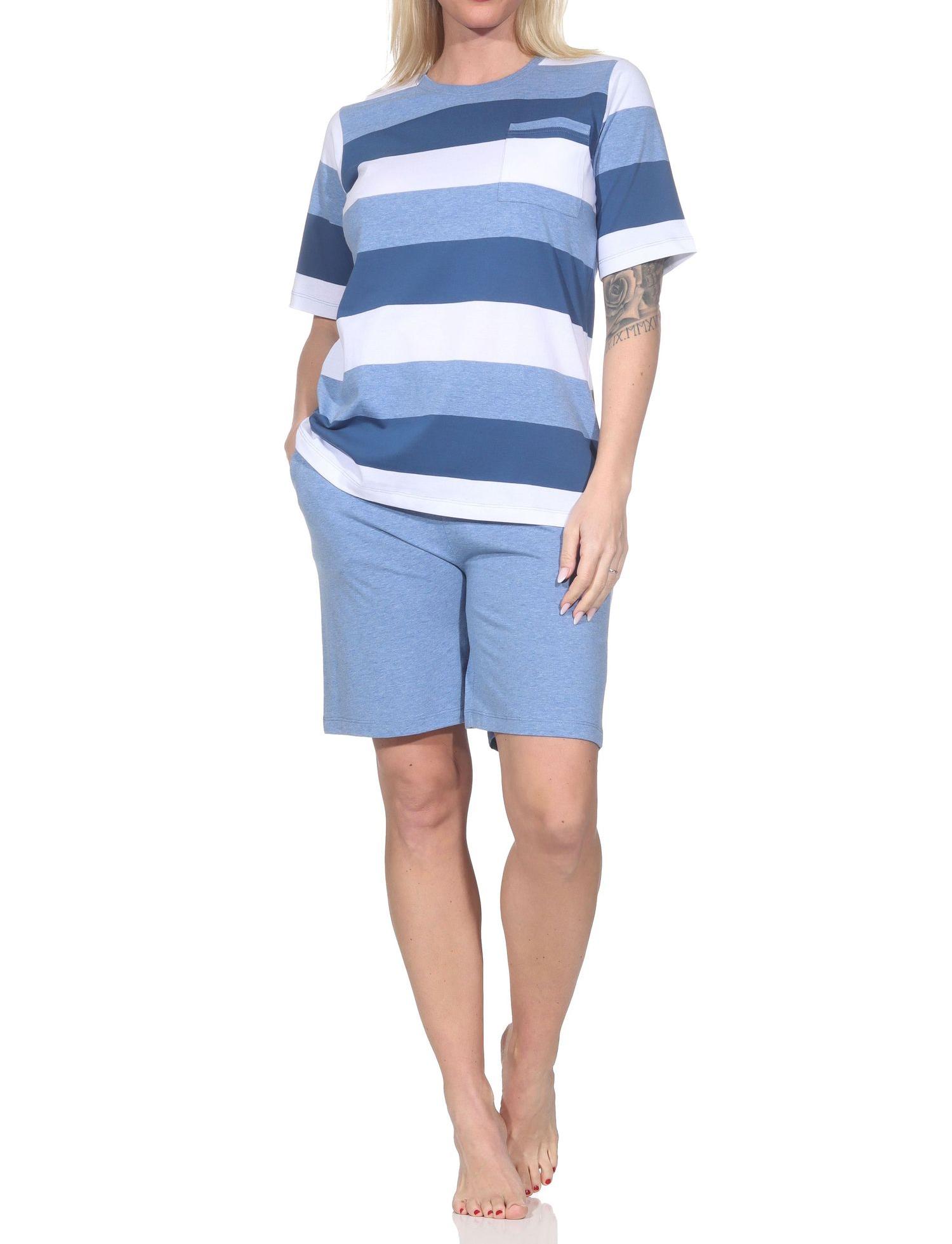 Normann Damen Shorty Pyjama kurzarm in Blockstreifenoptik - auch in Übergrössen