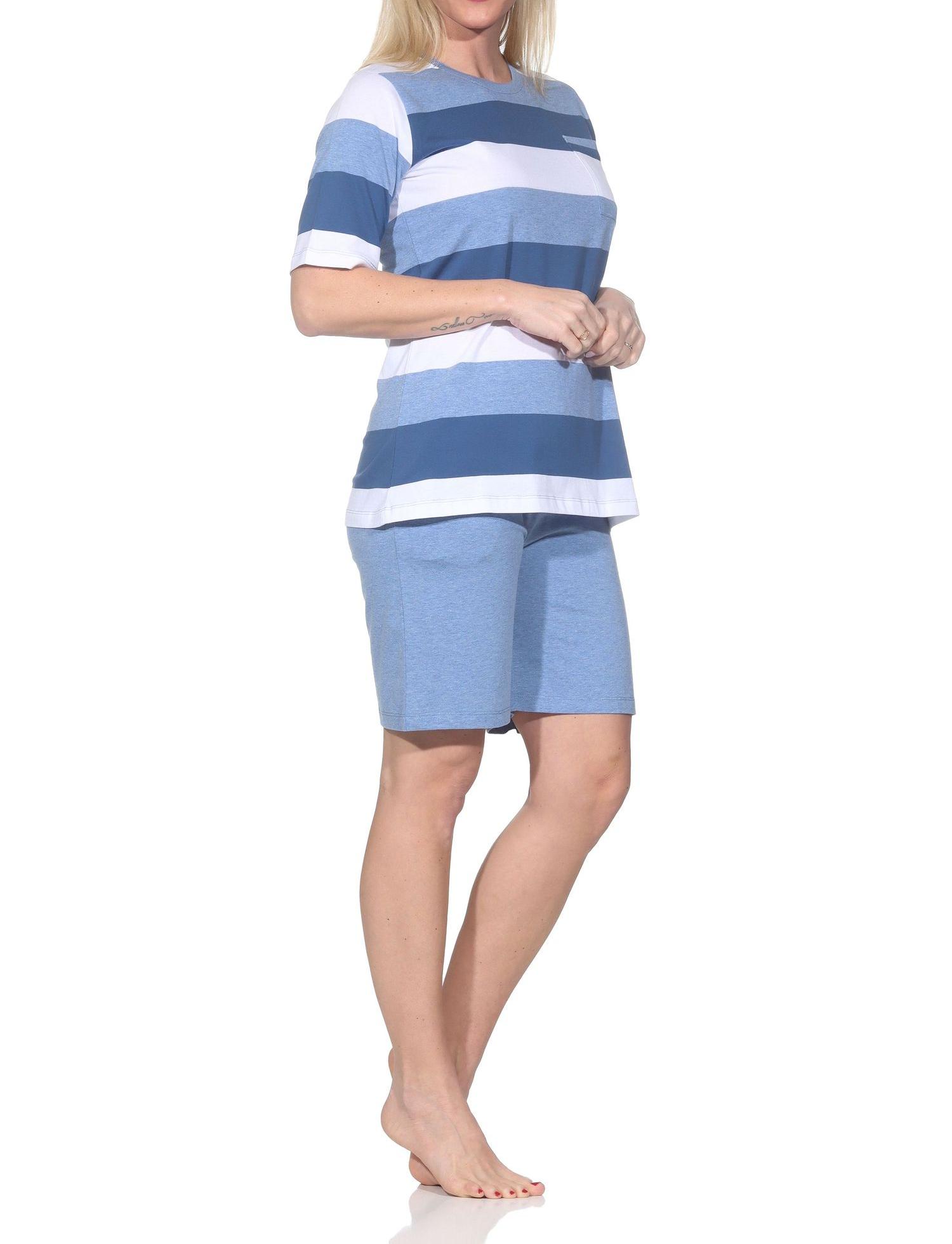 Normann Damen Shorty Pyjama kurzarm in Blockstreifenoptik - auch in Übergrössen
