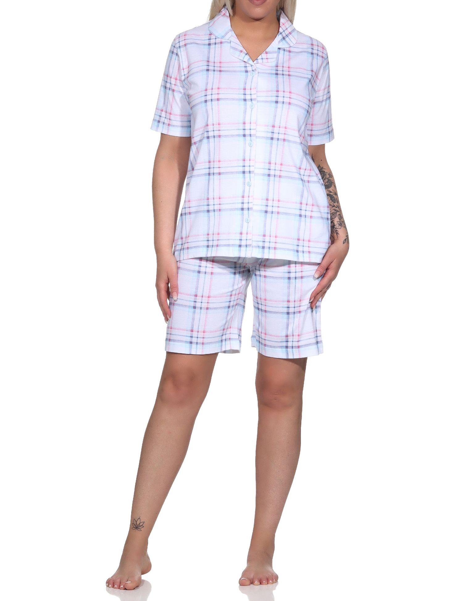 Normann Damen kurzarm Pyjama Shorty aus Jersey zum durchknöpfen - auch in Übergrössen