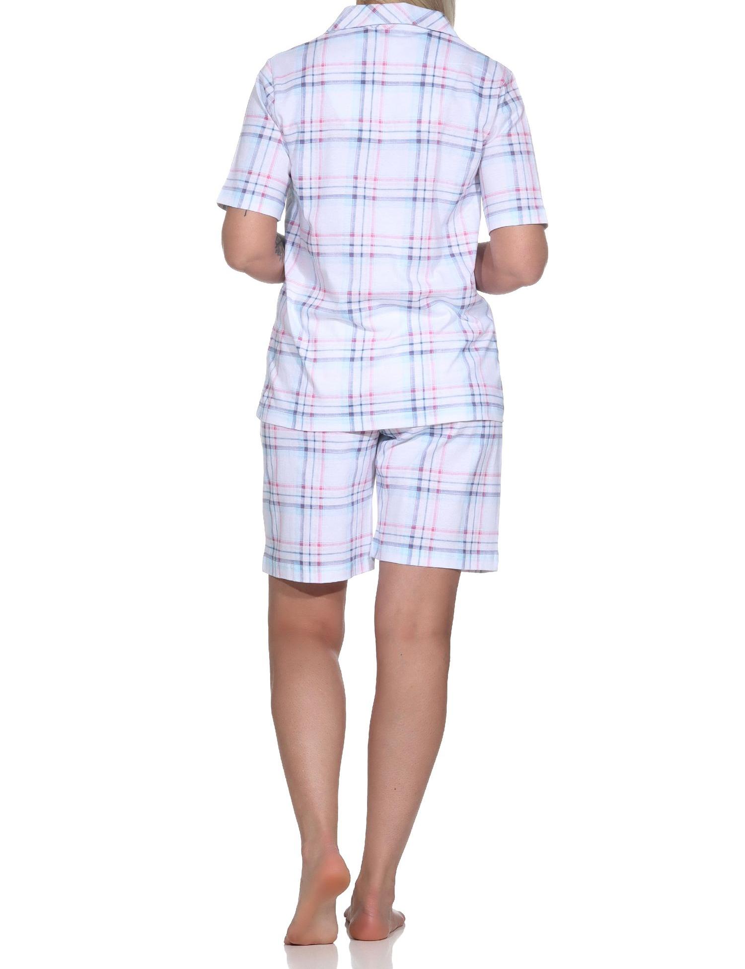 Normann Damen kurzarm Pyjama Shorty aus Jersey zum durchknöpfen - auch in Übergrössen