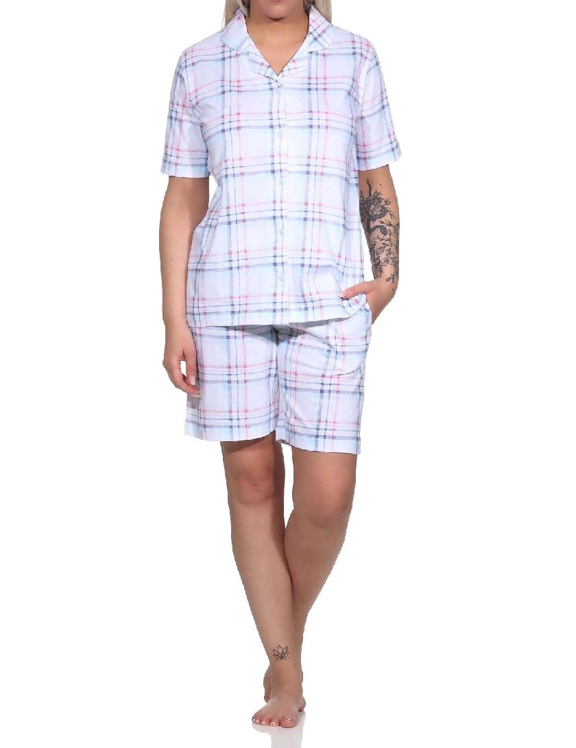 Normann Damen kurzarm Pyjama Shorty aus Jersey zum durchknöpfen - auch in Übergrössen