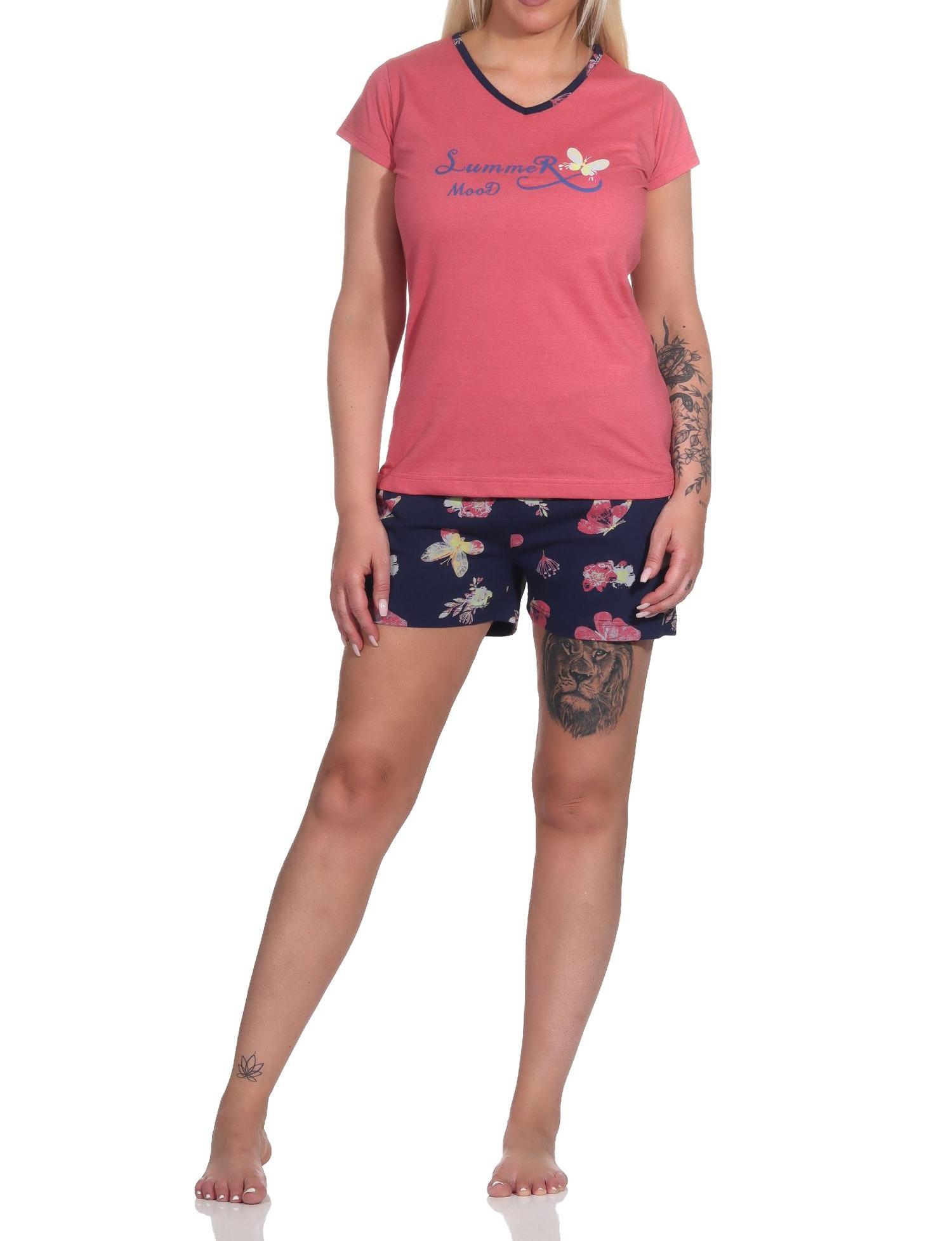 Normann Damen kurzarm Shorty Schlafanzug mit Schmetterling als Motiv - auch in Übergrössen