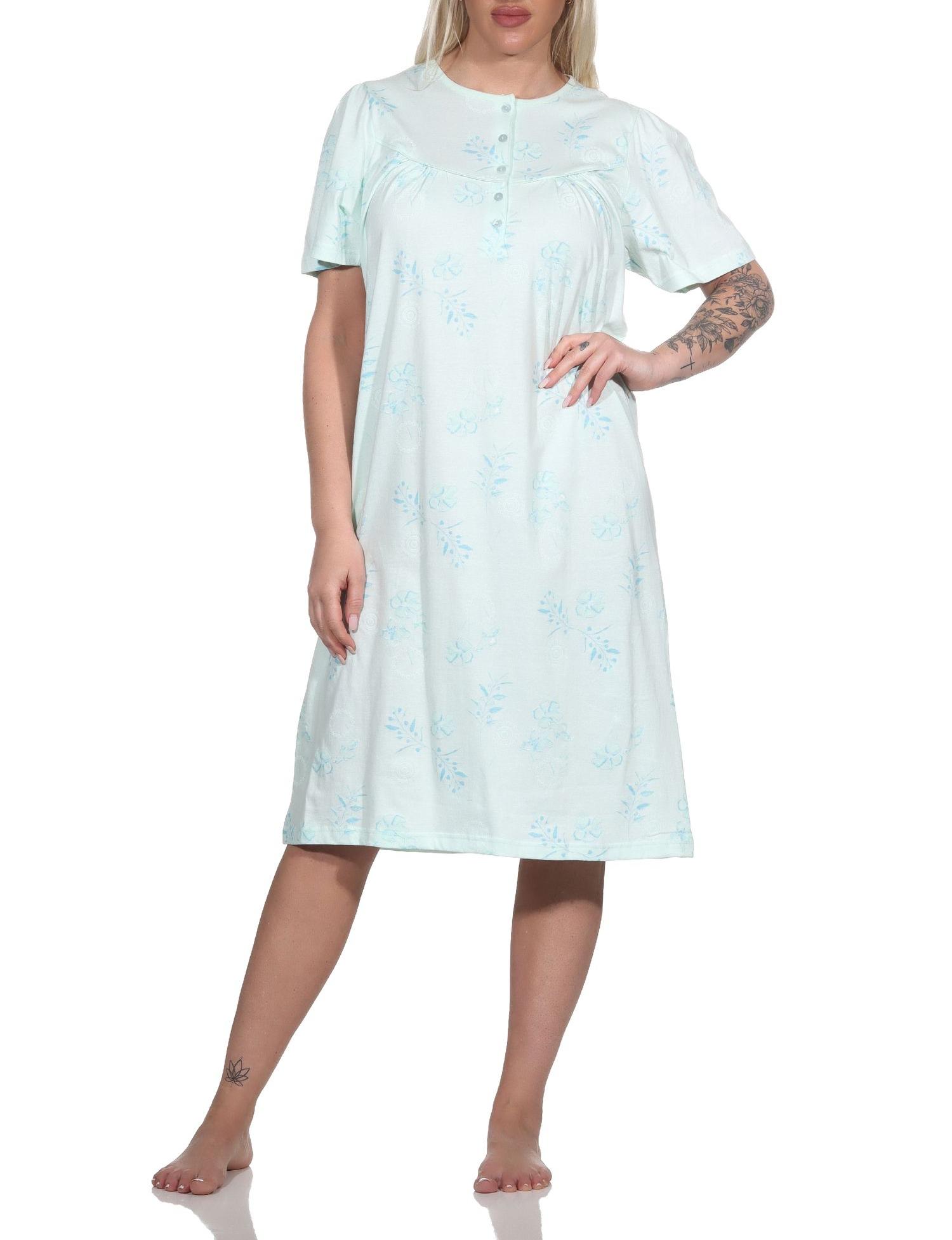 Normann Damen kurzarm Nachthemd im klassischen fraulichen Design mit Knopfleiste am Hals