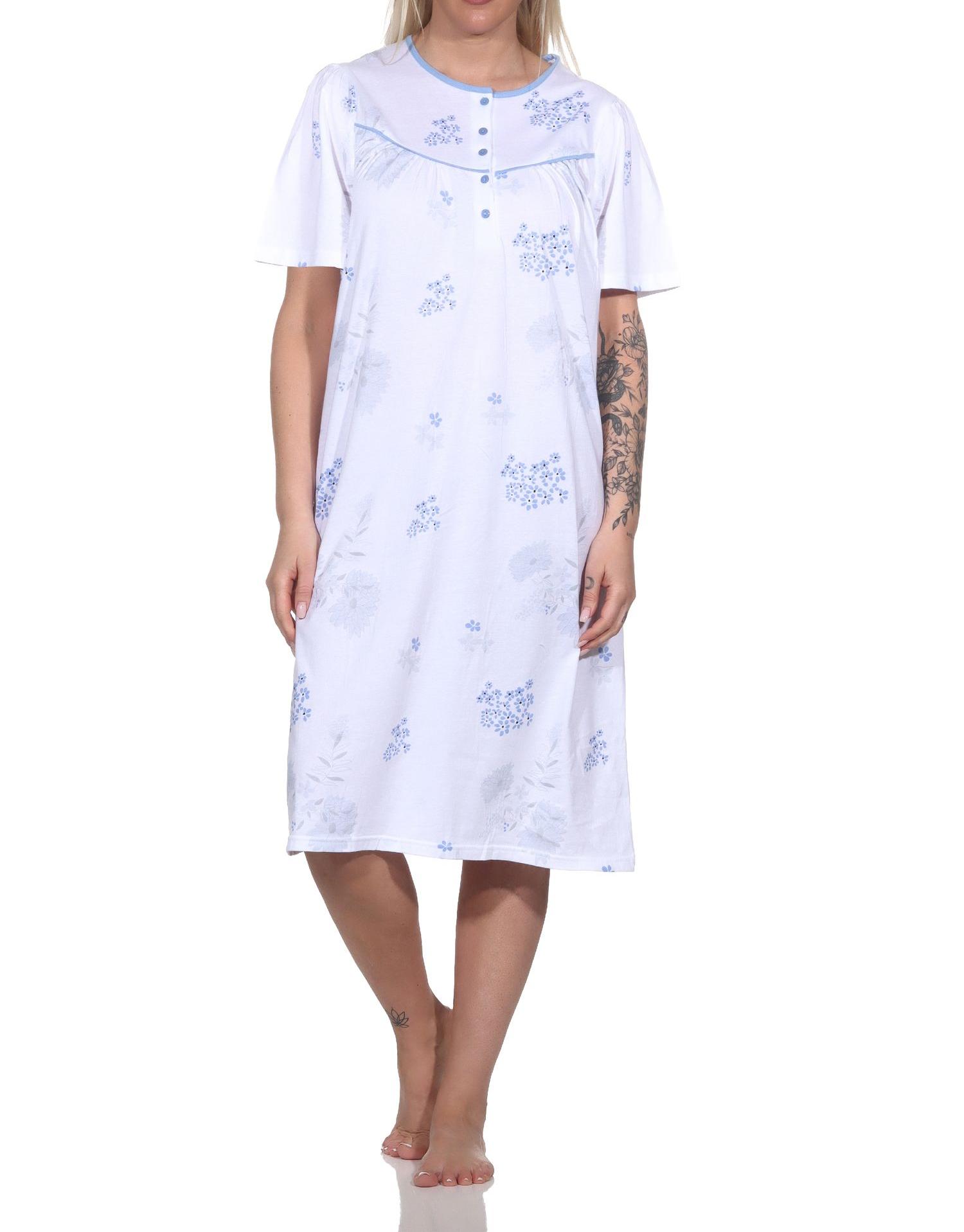 Frauliches kurzarm Damen Nachthemd in klassischer Optik,105 cm Länge, Knopfleiste am Hals Frauliches kurzarm Damen Nachthemd in klassischer Optik,105 cm Länge, Knopfleiste am Hals