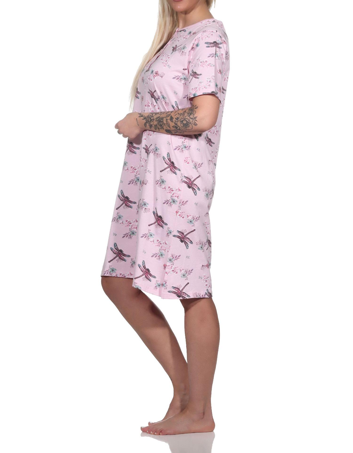 Normann Damen kurzarm Nachthemd in floralem Alloverprint und mit Knopfleiste am Hals - 123 214 90 212 Normann Damen kurzarm Nachthemd in floralem Alloverprint und mit Knopfleiste am Hals