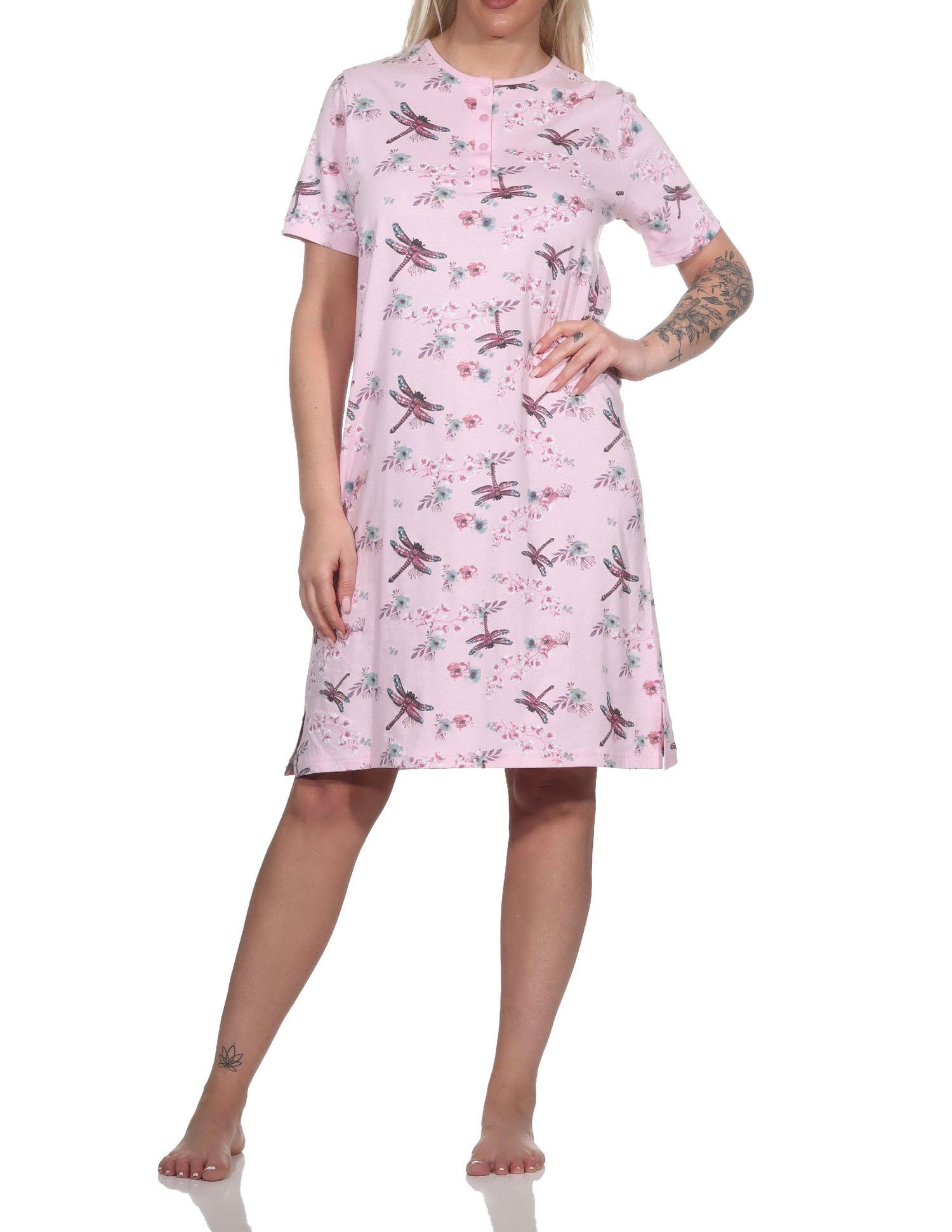 Normann Damen kurzarm Nachthemd in floralem Alloverprint und mit Knopfleiste am Hals