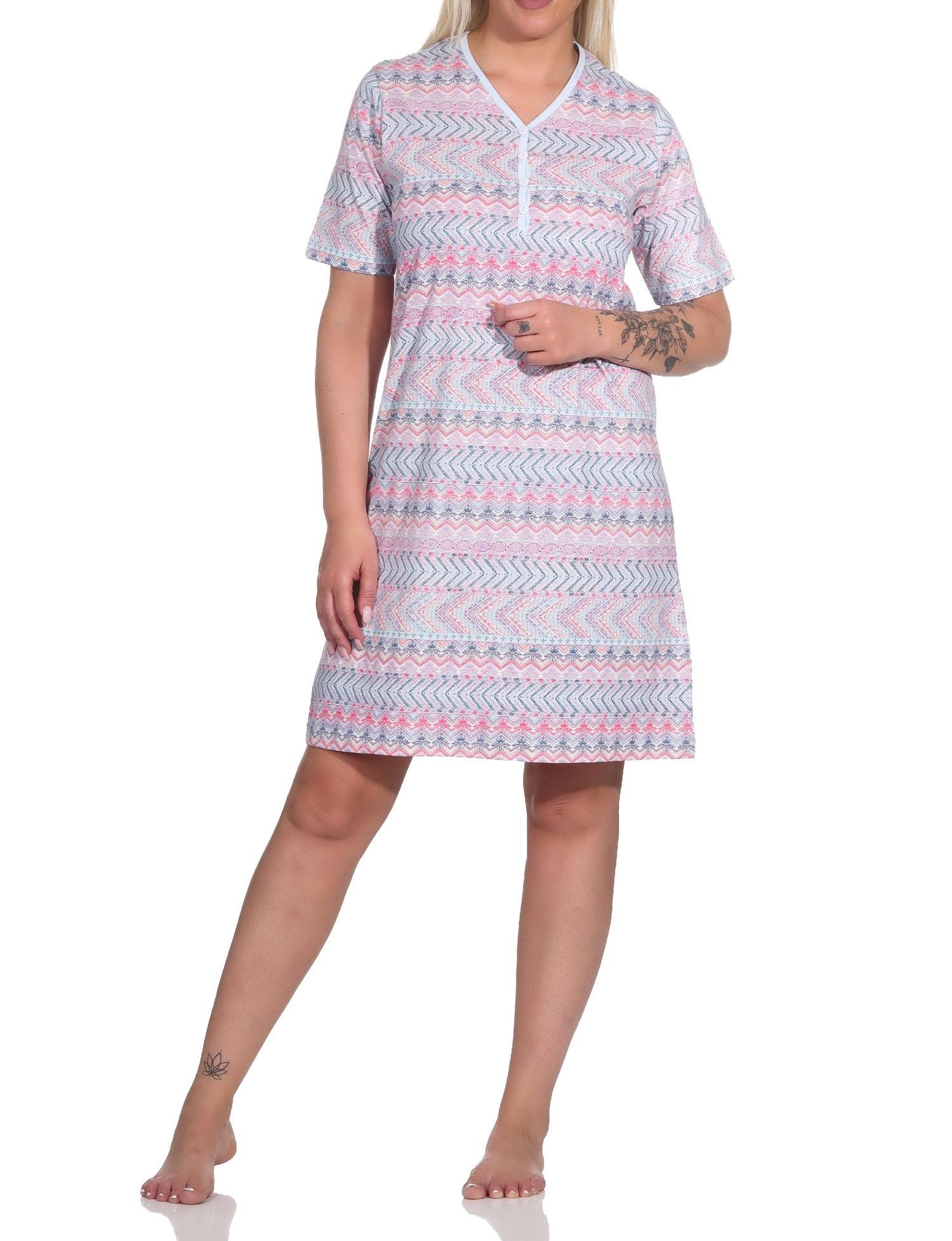 Normann Damen kurzarm Nachthemd im Ethnolook - auch in Übergrössen