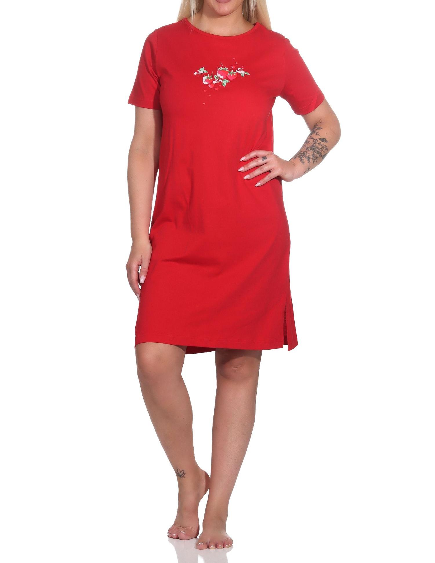 Süsser Normann kurzarm Damen Nachthemd mit Erdbeeren als Motiv