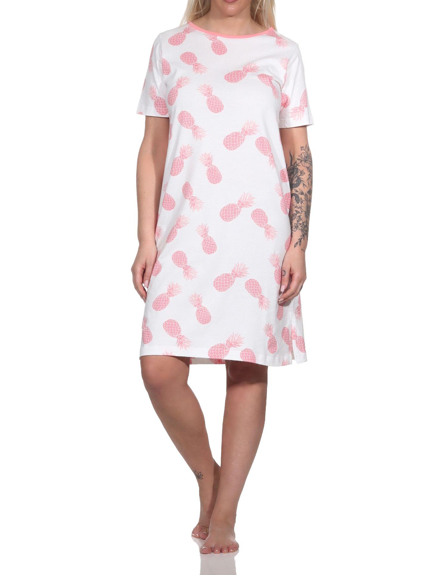 Normann Damen Kurzarm Nachthemd Sleepshirt mit Ananas als Motiv
