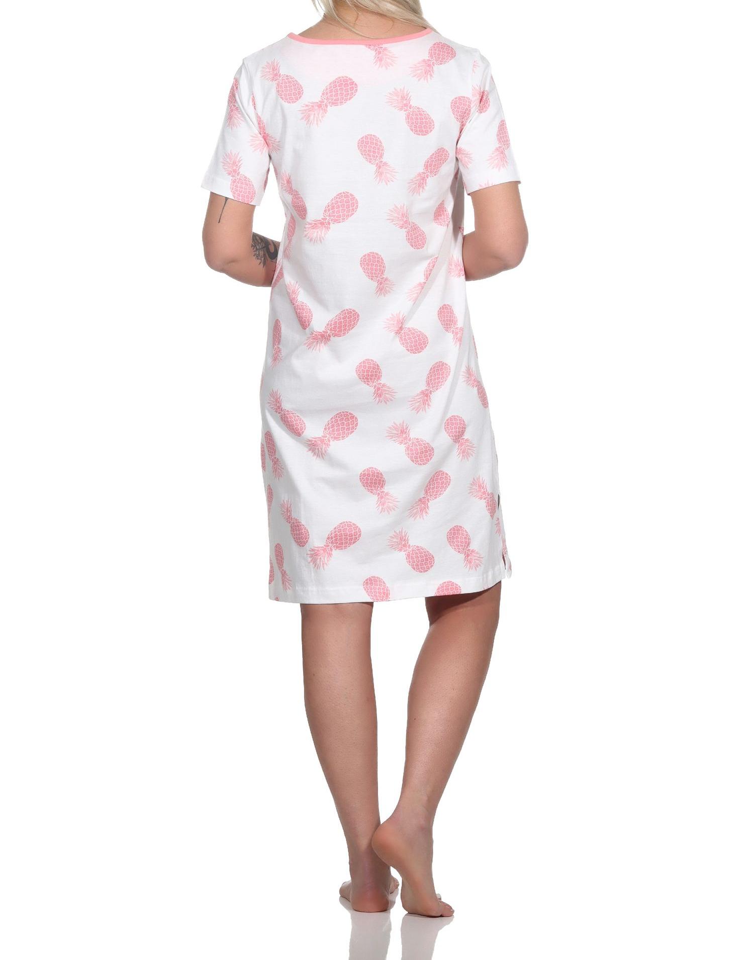 Normann Damen Kurzarm Nachthemd Sleepshirt mit Ananas als Motiv