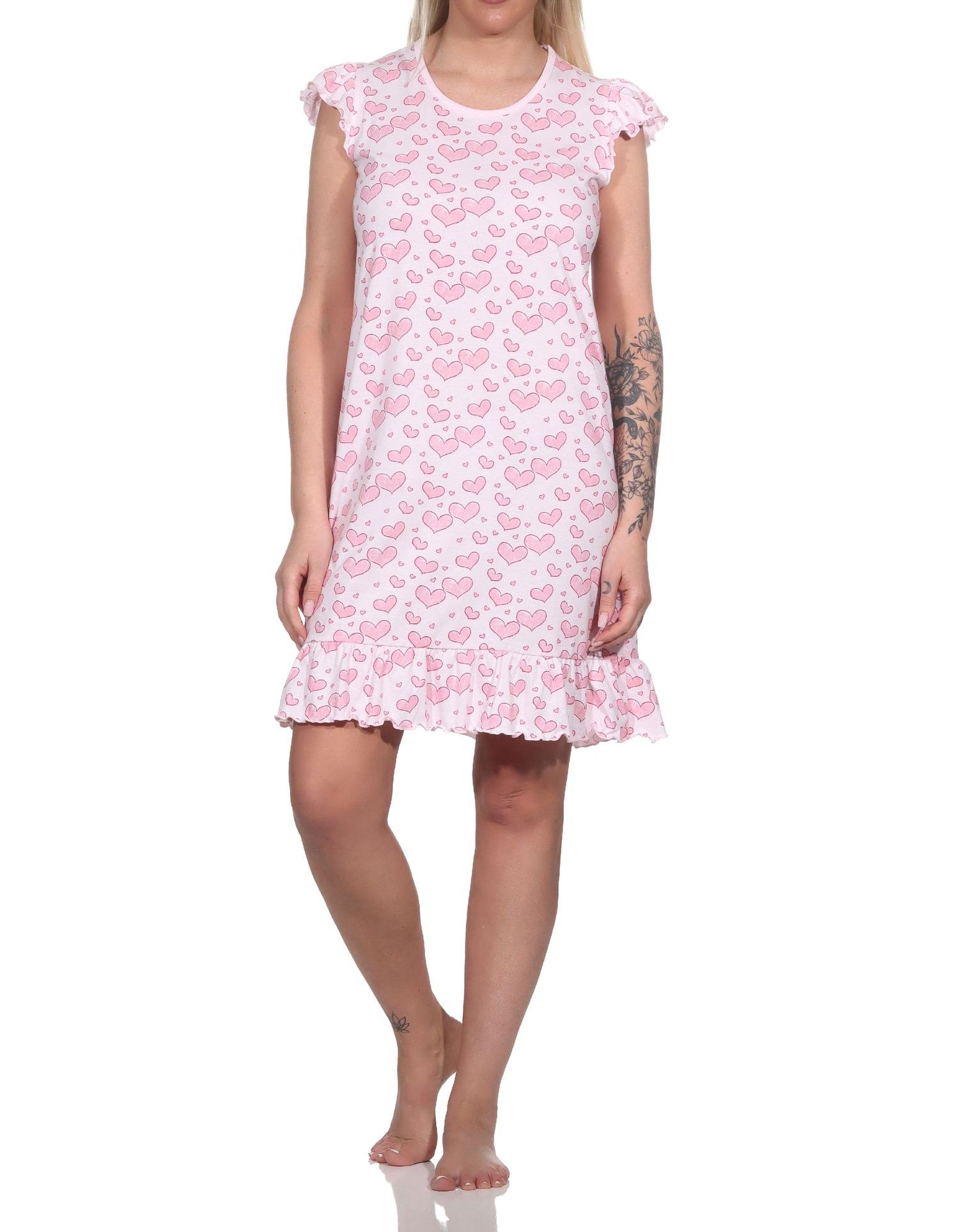 Normann Damen Kurzarm Nachthemd in Herz Motiv Optik - auch in Übergrössen