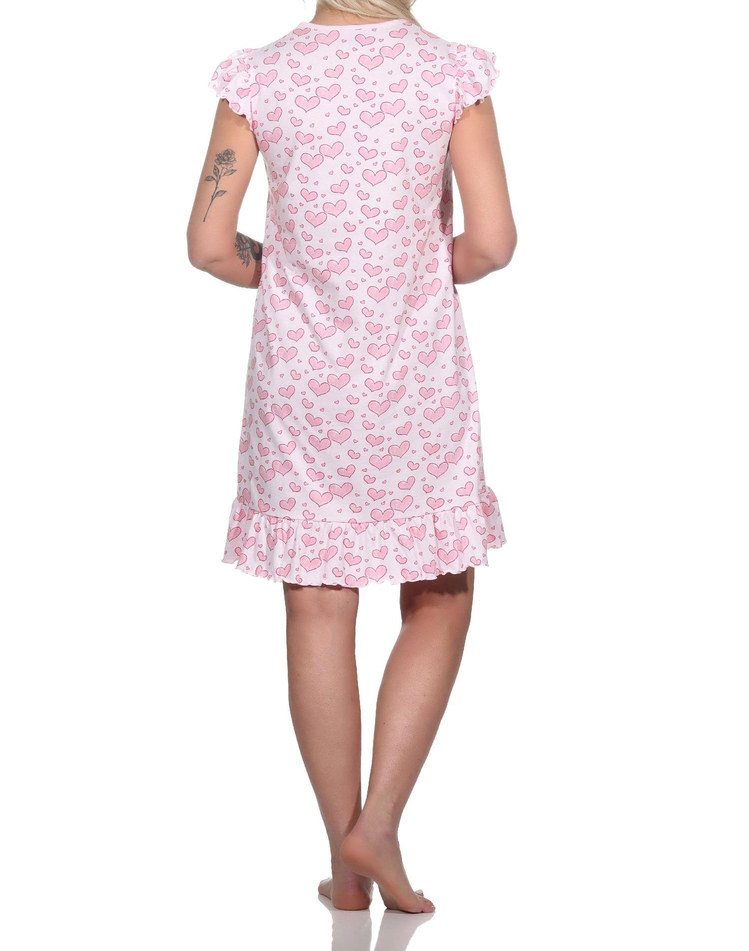 Normann Damen Kurzarm Nachthemd in Herz Motiv Optik - auch in Übergrössen