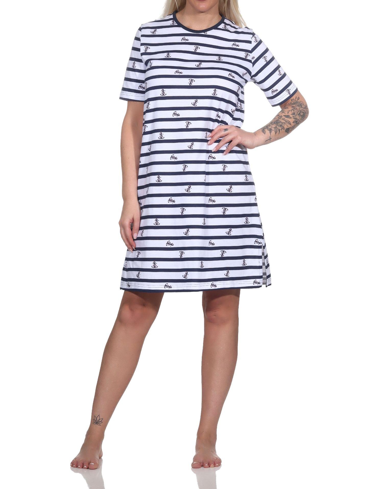 Normann Damen kurzarm Nachthemd in maritimer Optik - auch in Übergrössen - 123 214 90 869 Normann Damen kurzarm Nachthemd in maritimer Optik - auch in Übergrössen