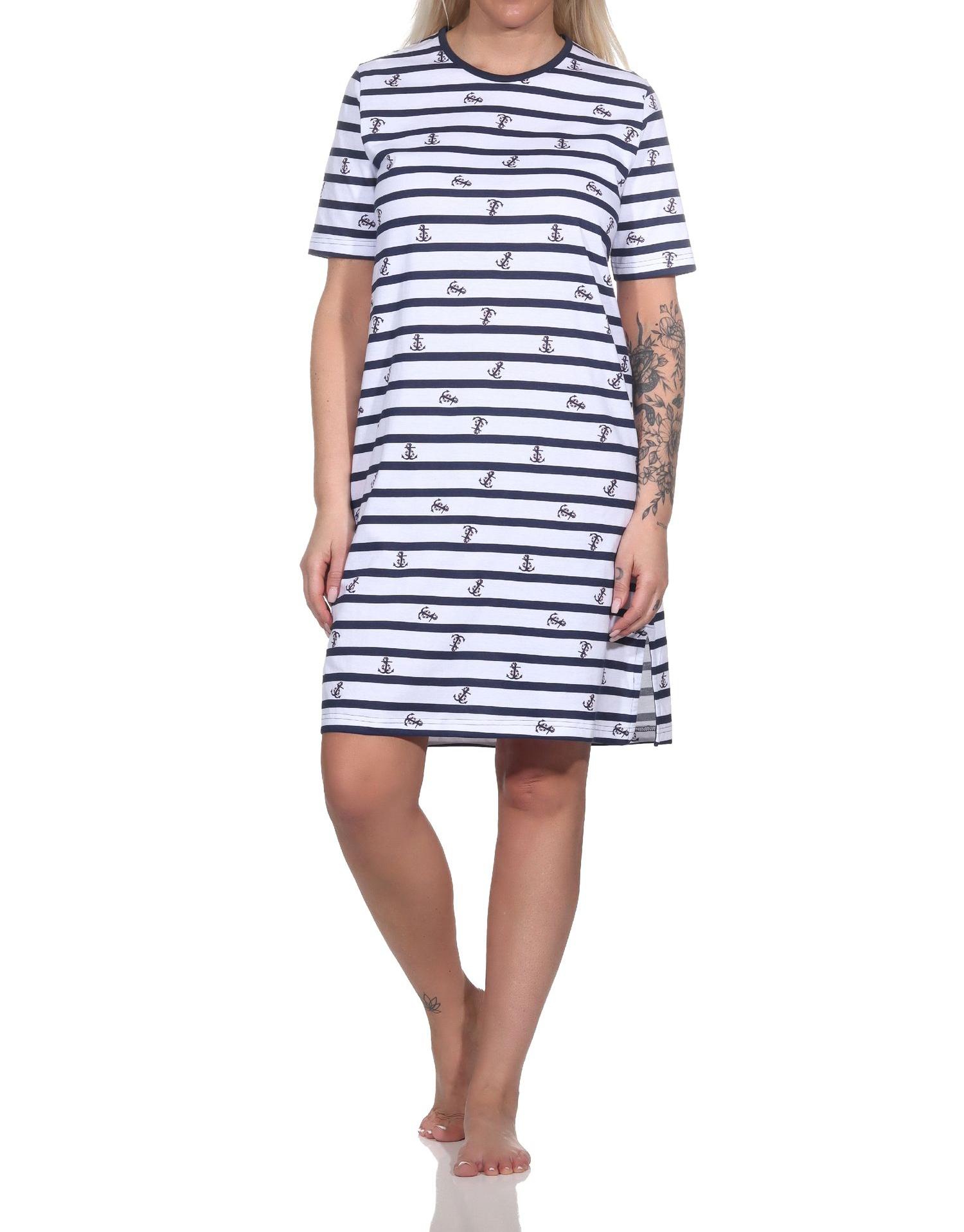Normann Damen kurzarm Nachthemd in maritimer Optik - auch in Übergrössen
