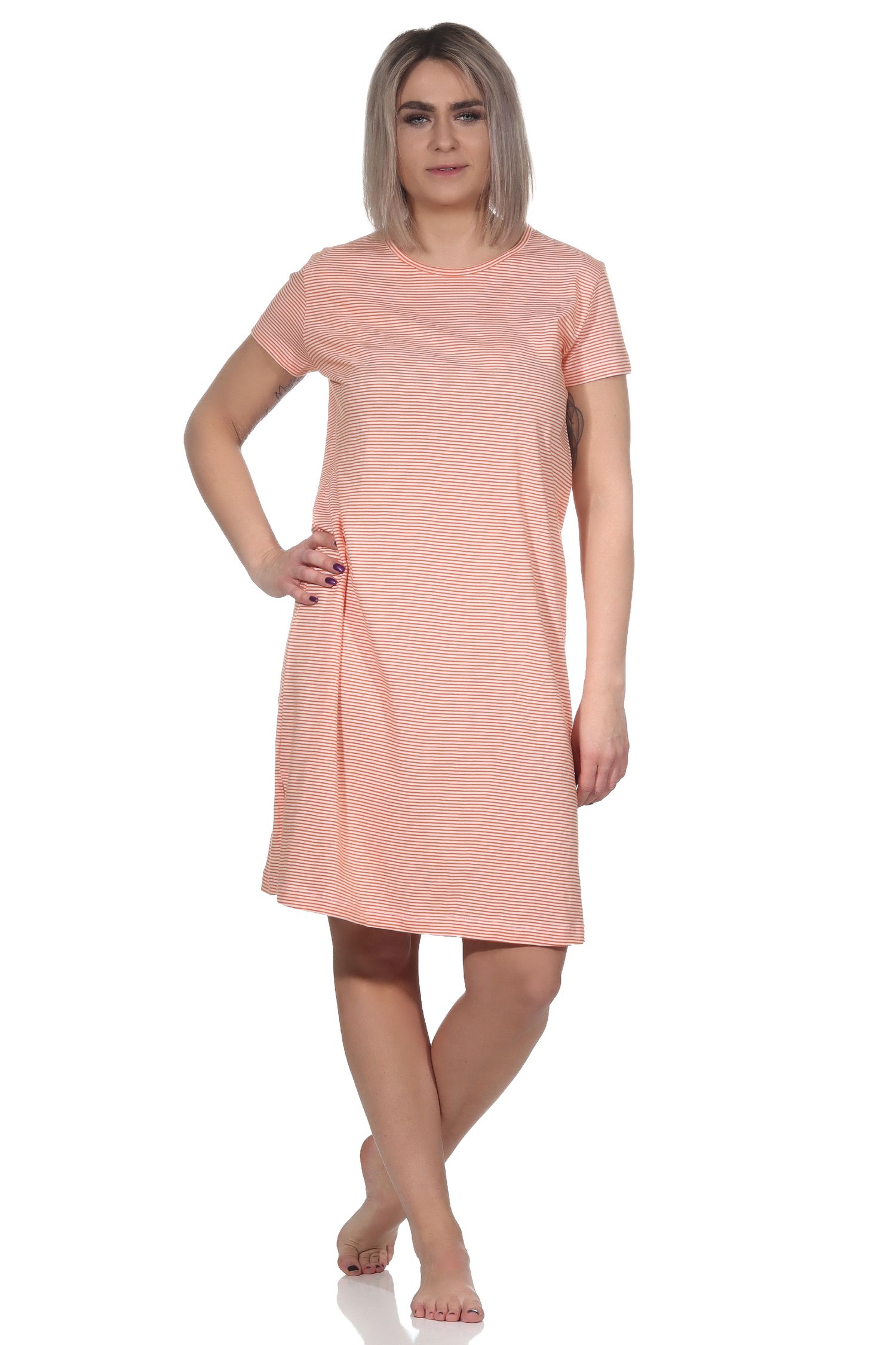 Wunderschönes Damen kurzarm Nachthemd in feiner Ringeloptik von Normann