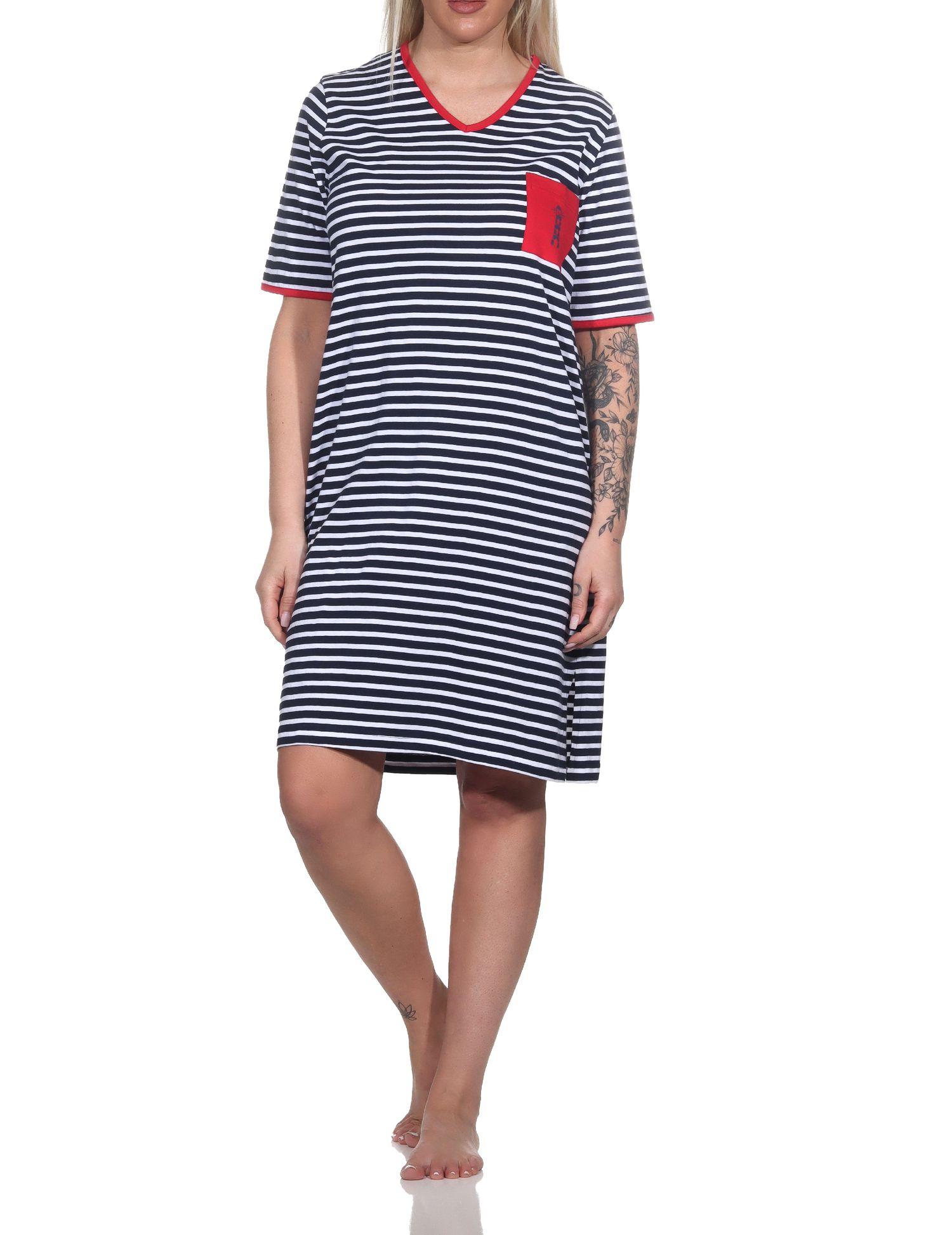 Damen Kurzarm Nachthemd in maritimer Optik und mit Leuchtturm Motiv – auch in Übergrössen