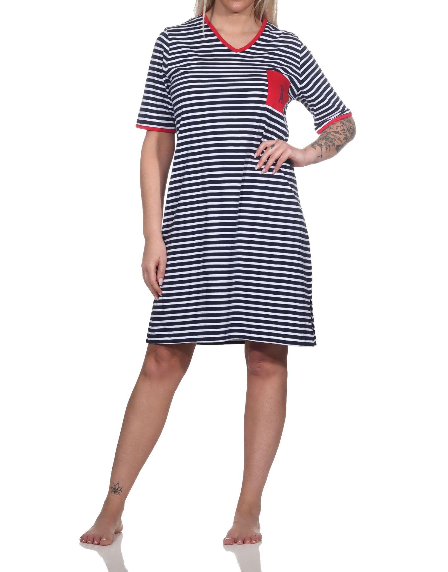 Damen Kurzarm Nachthemd in maritimer Optik und mit Leuchtturm Motiv – auch in Übergrössen