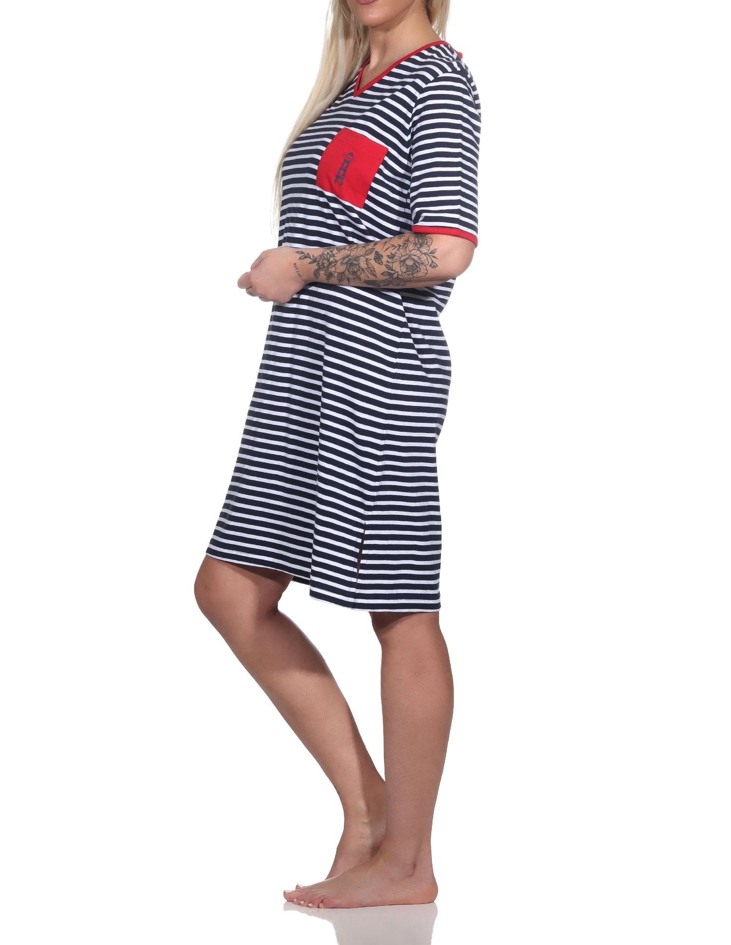 Damen Kurzarm Nachthemd in maritimer Optik und mit Leuchtturm Motiv – auch in Übergrössen
