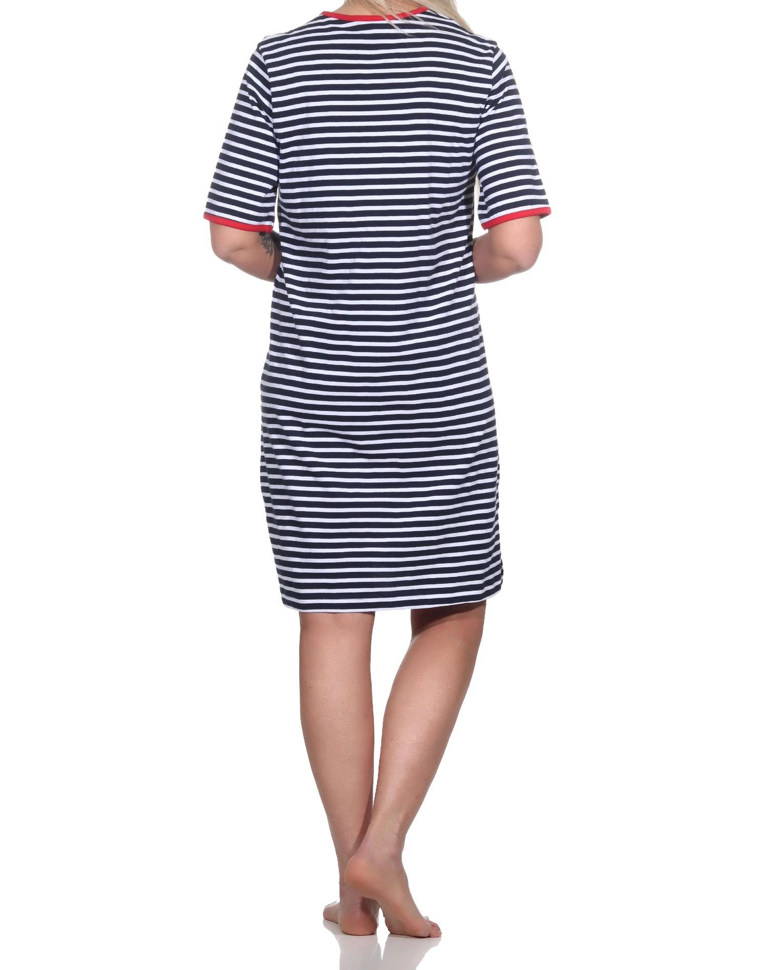 Damen Kurzarm Nachthemd in maritimer Optik und mit Leuchtturm Motiv – auch in Übergrössen