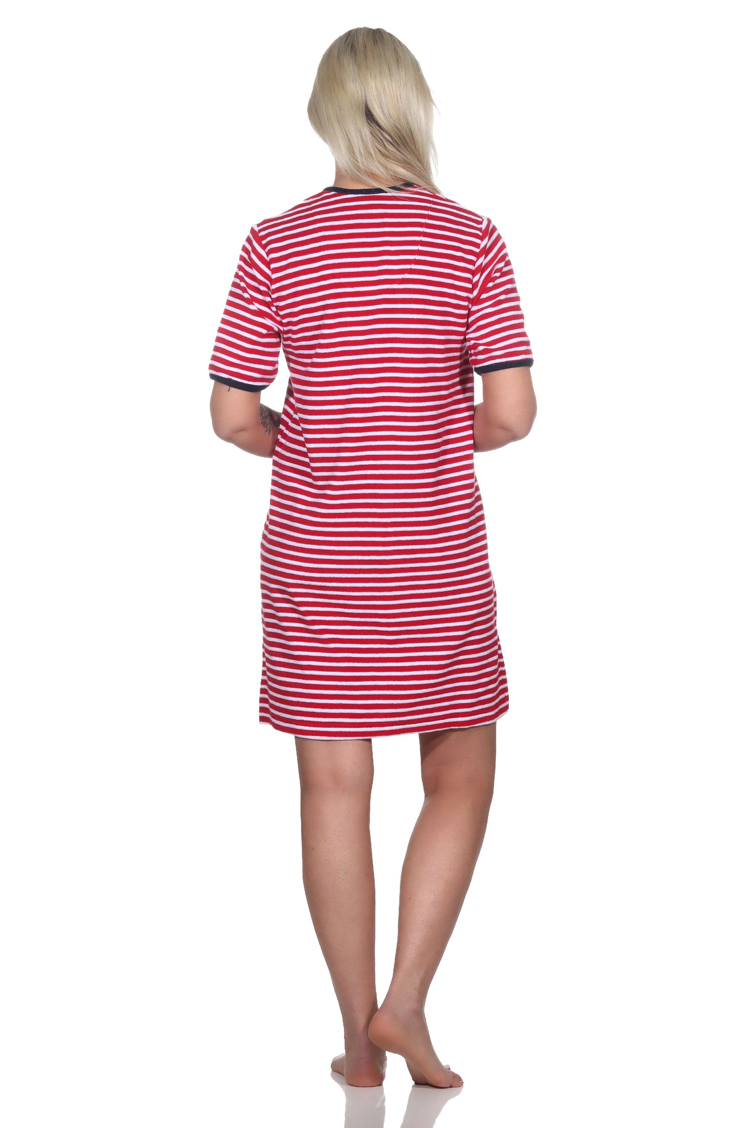 Damen Frottee Kurzarm Nachthemd Strandkleid in maritimer Optik – auch in Übergrössen