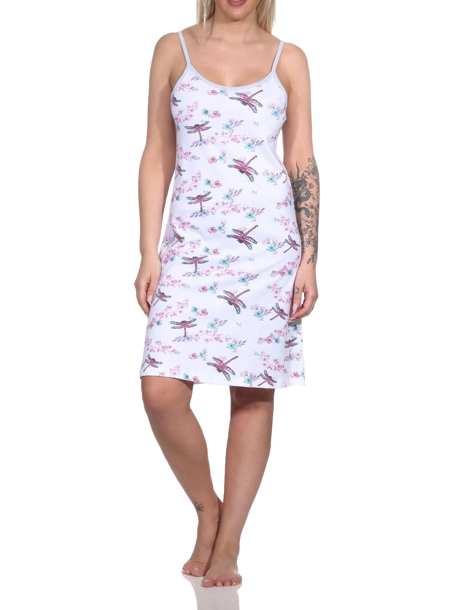 Normann Damen kurzarm Nachthemd in floralem Schmetterlings Print und mit Knopfleiste