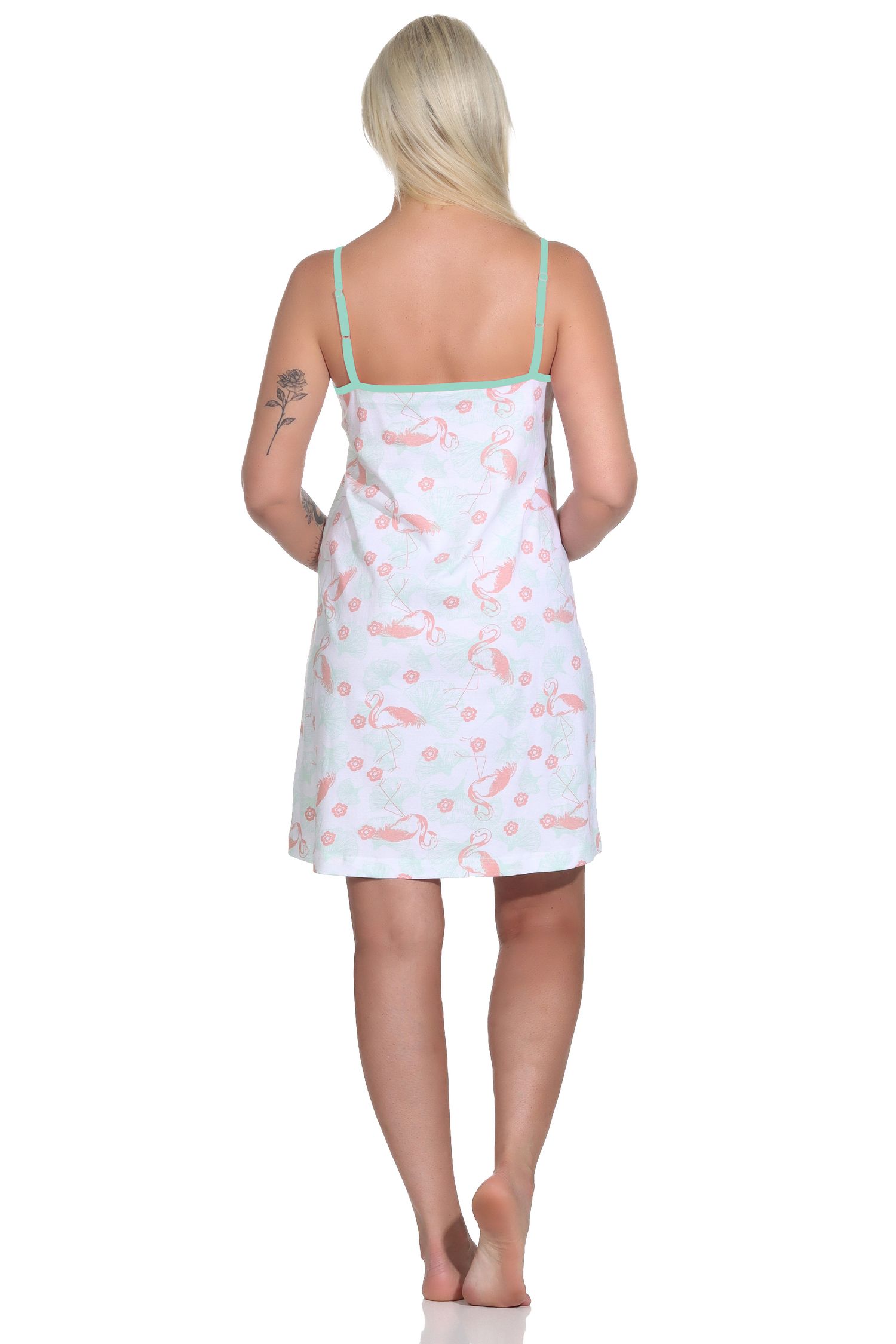 Normann Damen Spaghetti-Träger Nachthemd mit Flamingo Motiv