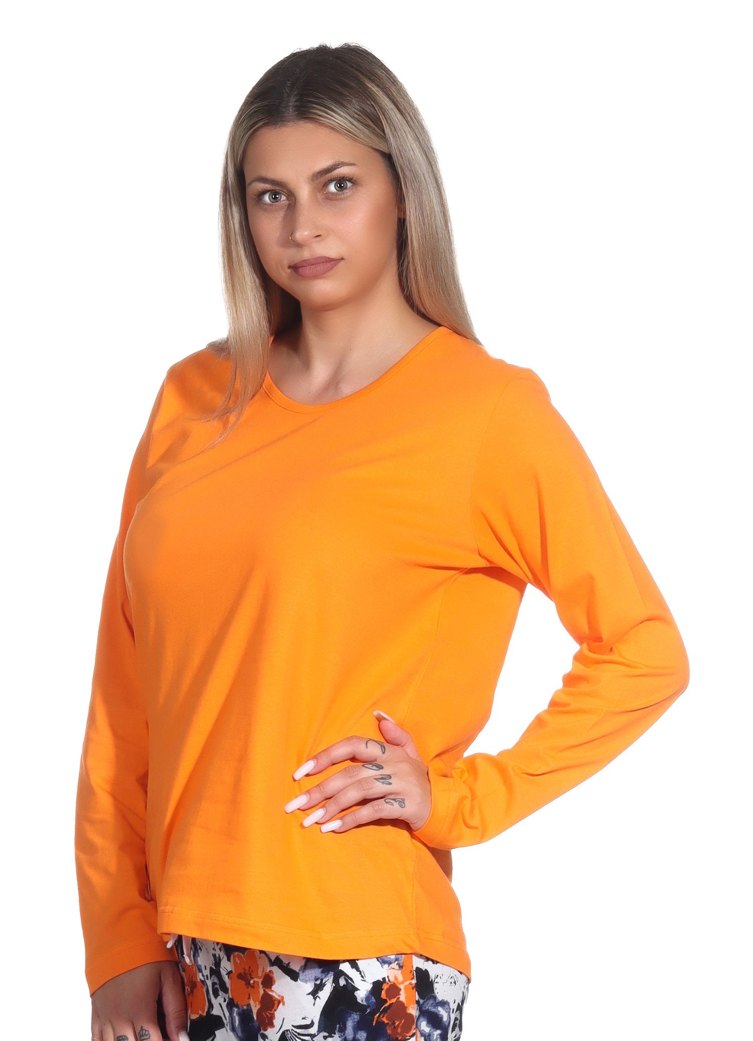 Damen Schlafanzug Shirt langarm Pyjama Oberteil Mix & Match in unifarben