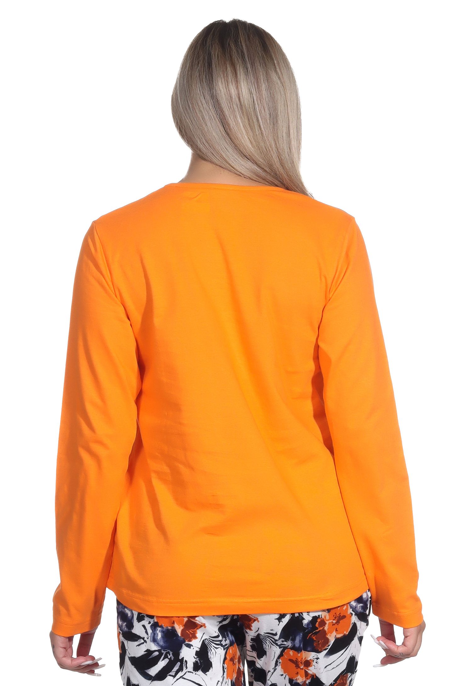 Damen Schlafanzug Shirt langarm Pyjama Oberteil Mix & Match in unifarben