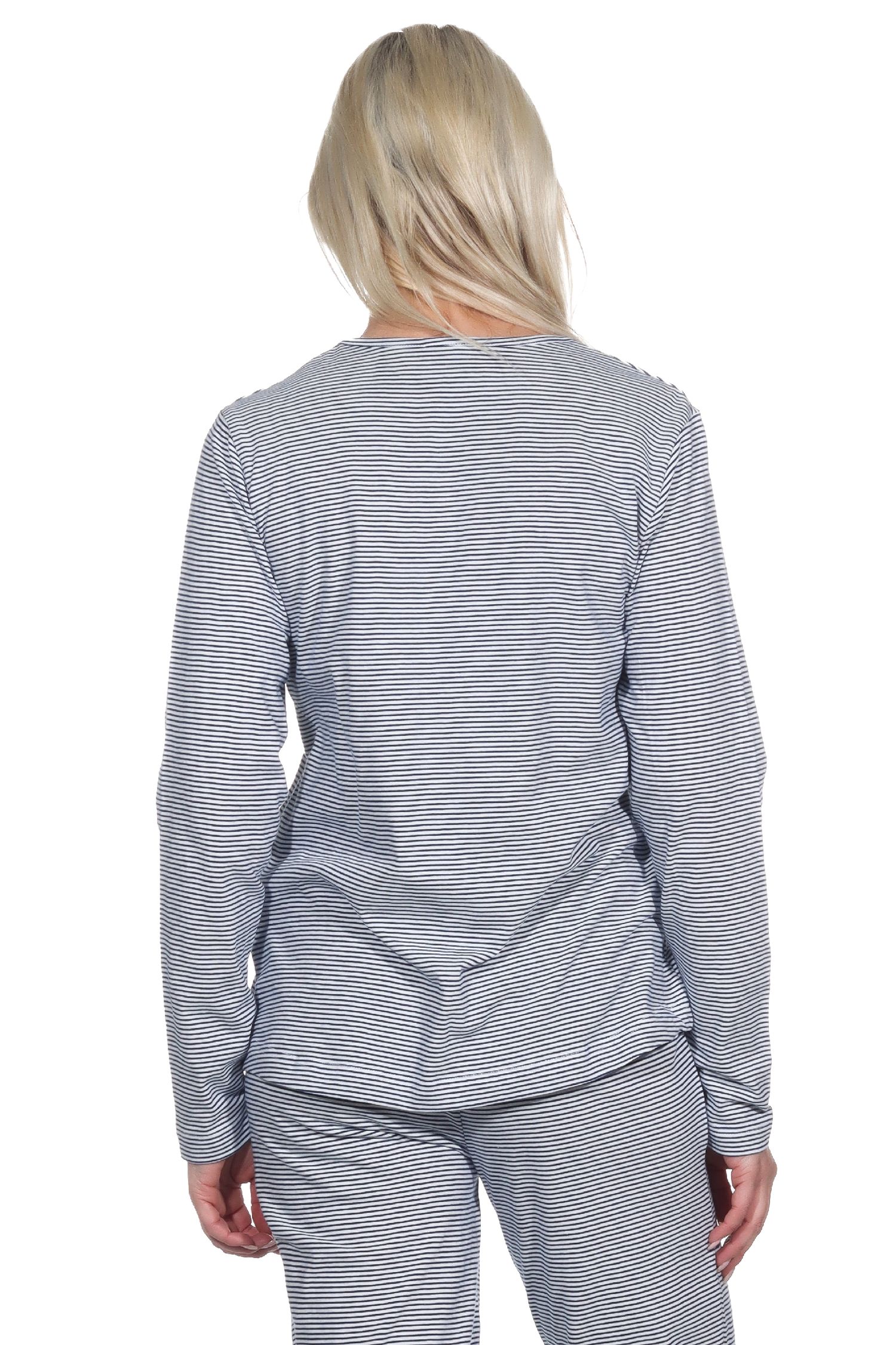Damen Schlafanzug Shirt langarm Pyjama Oberteil Mix & Match in Streifenoptik