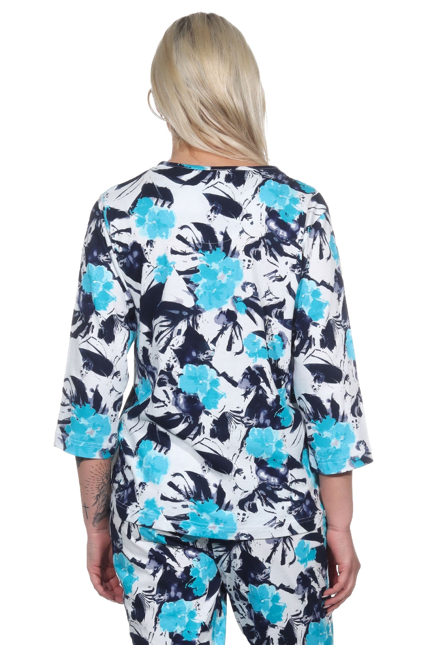 Damen Schlafanzug Shirt langarm Pyjama Oberteil Mix & Match in floraler Optik