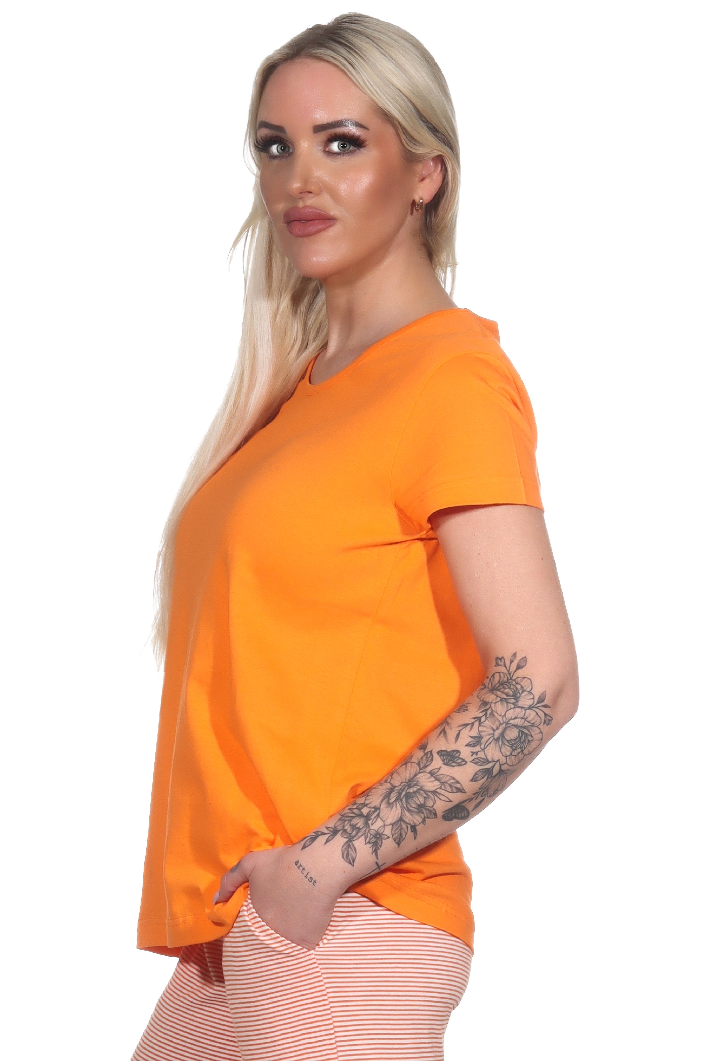 Damen Schlafanzug Shirt kurzarm Pyjama Oberteil Mix & Match in unifarben