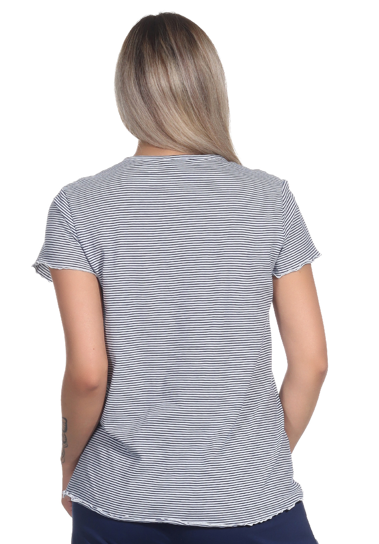 Damen Schlafanzug Shirt kurzarm Pyjama Oberteil Mix & Match in Streifenoptik
