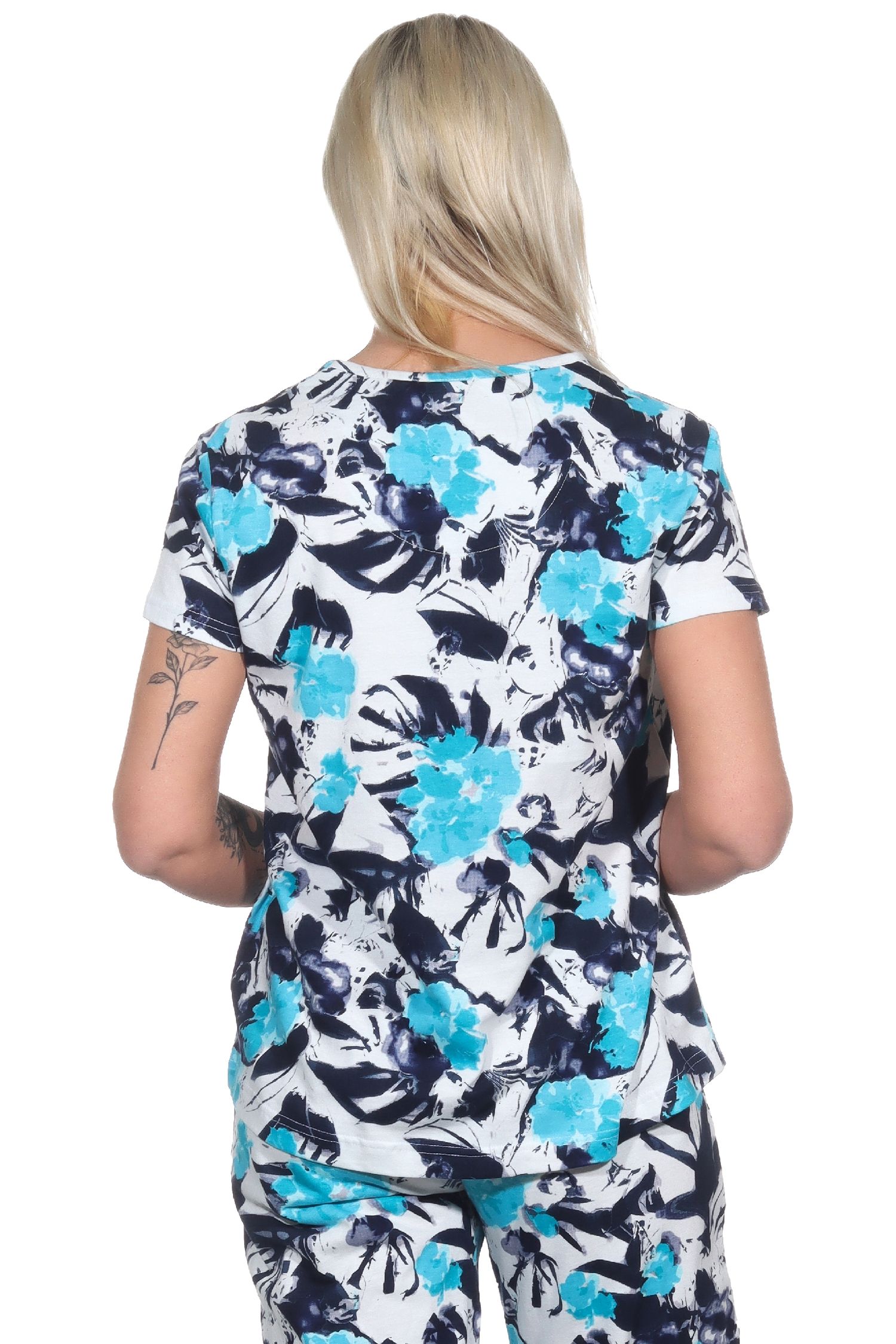 Damen Schlafanzug Shirt kurzarm Pyjama Oberteil Mix & Match in floraler Optik