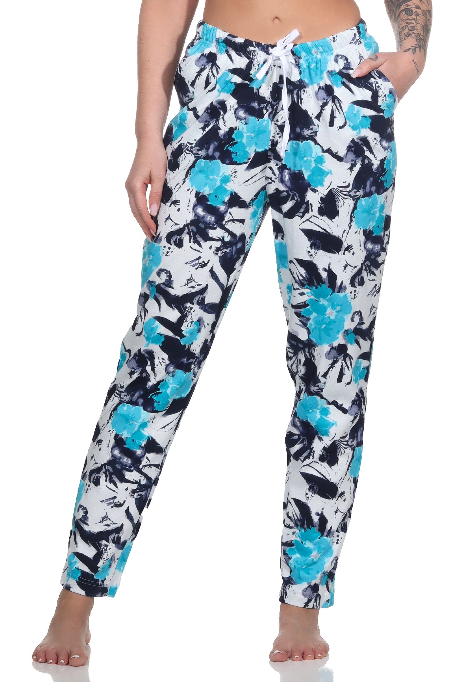 Damen Schlafanzug Pyjama Hose lang Mix & Match mit floralen Print - perfekt zu kombinieren