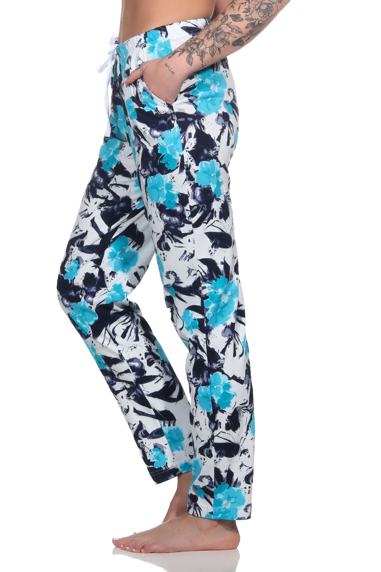 Damen Schlafanzug Pyjama Hose lang Mix & Match mit floralen Print - perfekt zu kombinieren