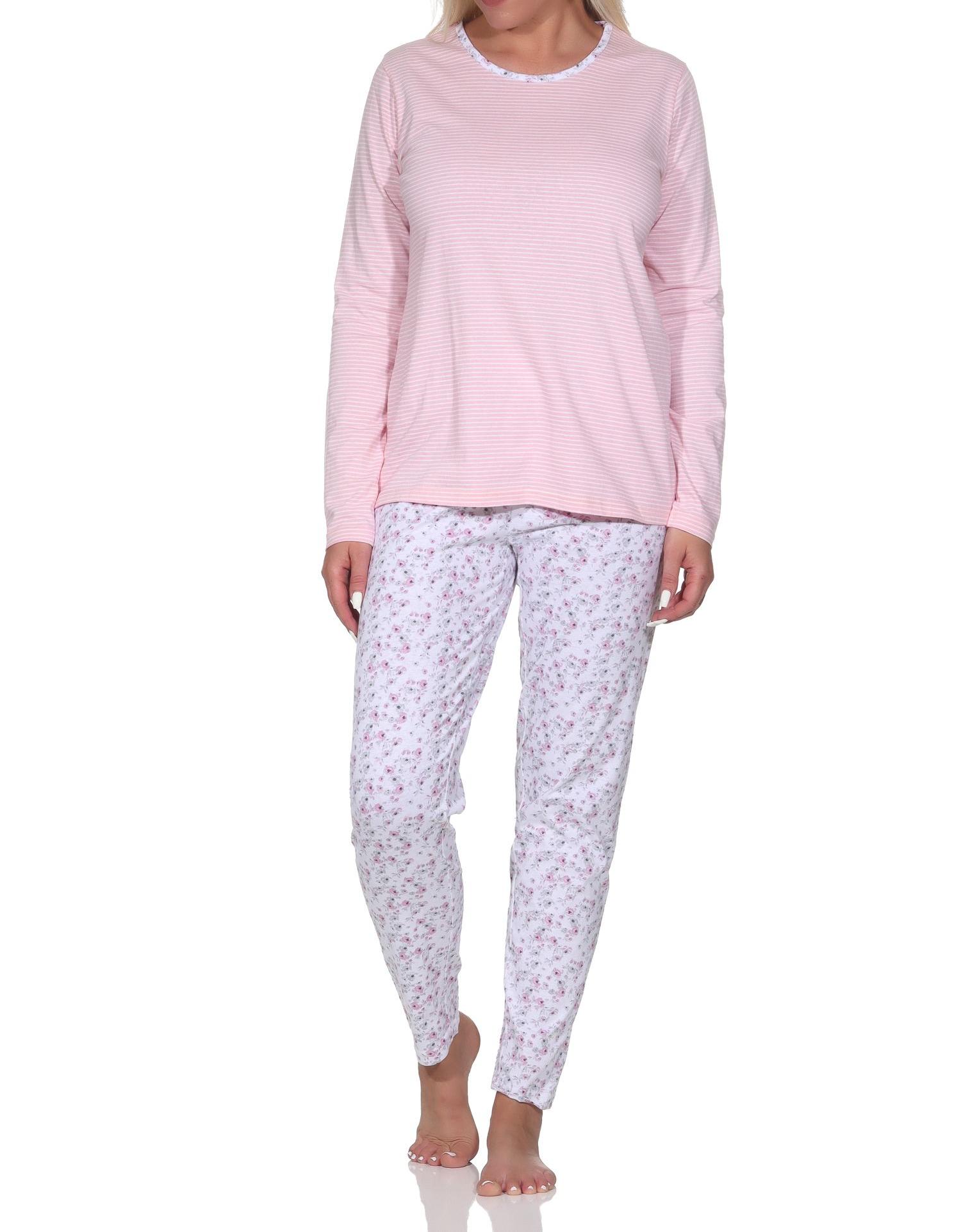 Verspielter Damen langarm Schlafanzug Pyjama in tollem floralen Muster