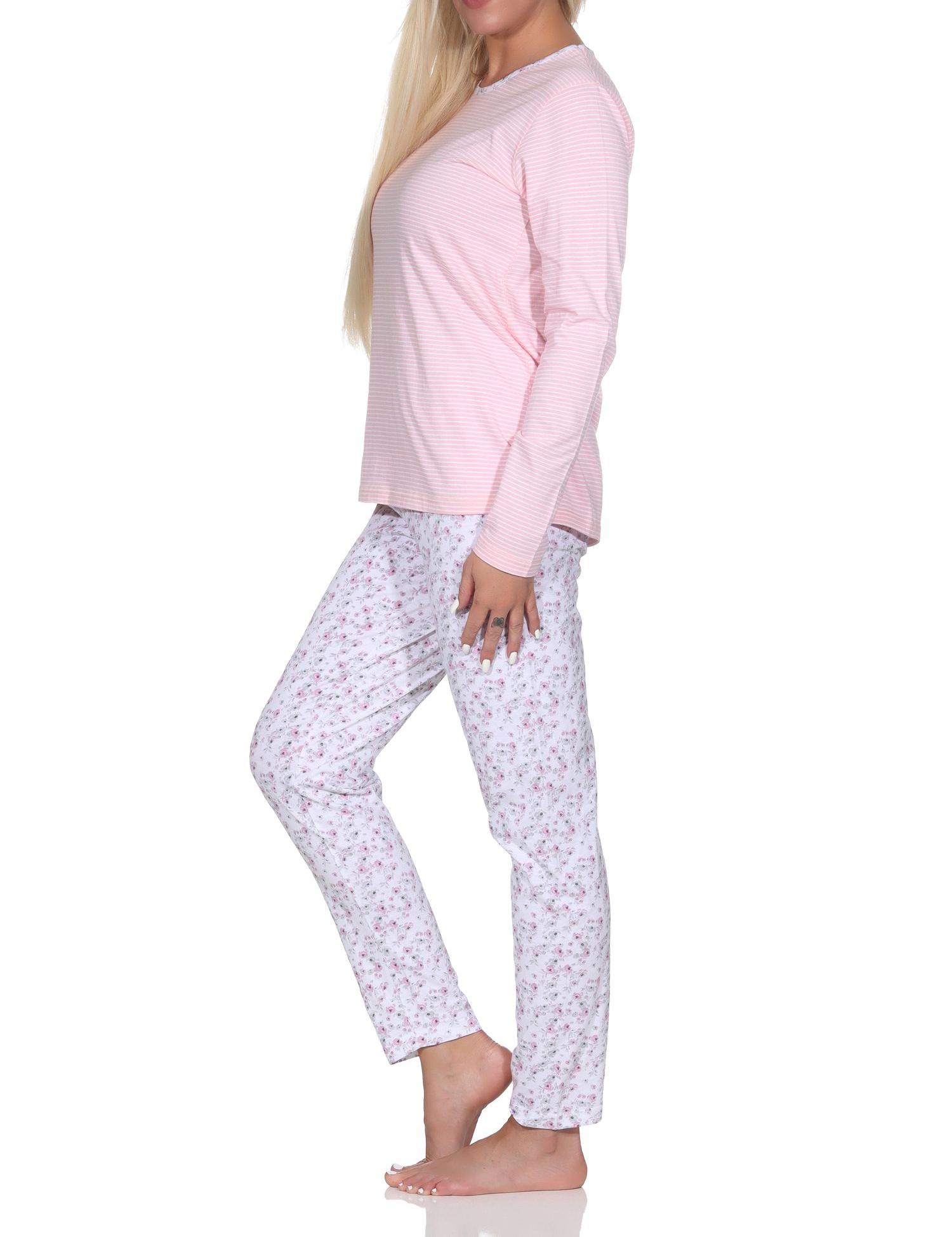 Verspielter Damen langarm Schlafanzug Pyjama in tollem floralen Muster