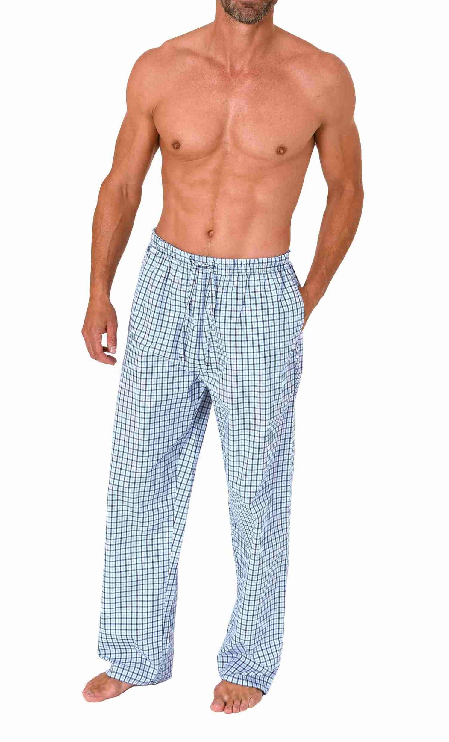 Normann Herren Schlafanzug Pyjama Hose lang gewebt aus Baumwolle Schlafhose für Männer Herren Schlafanzug Pyjama Hose lang kariert aus Baumwolle