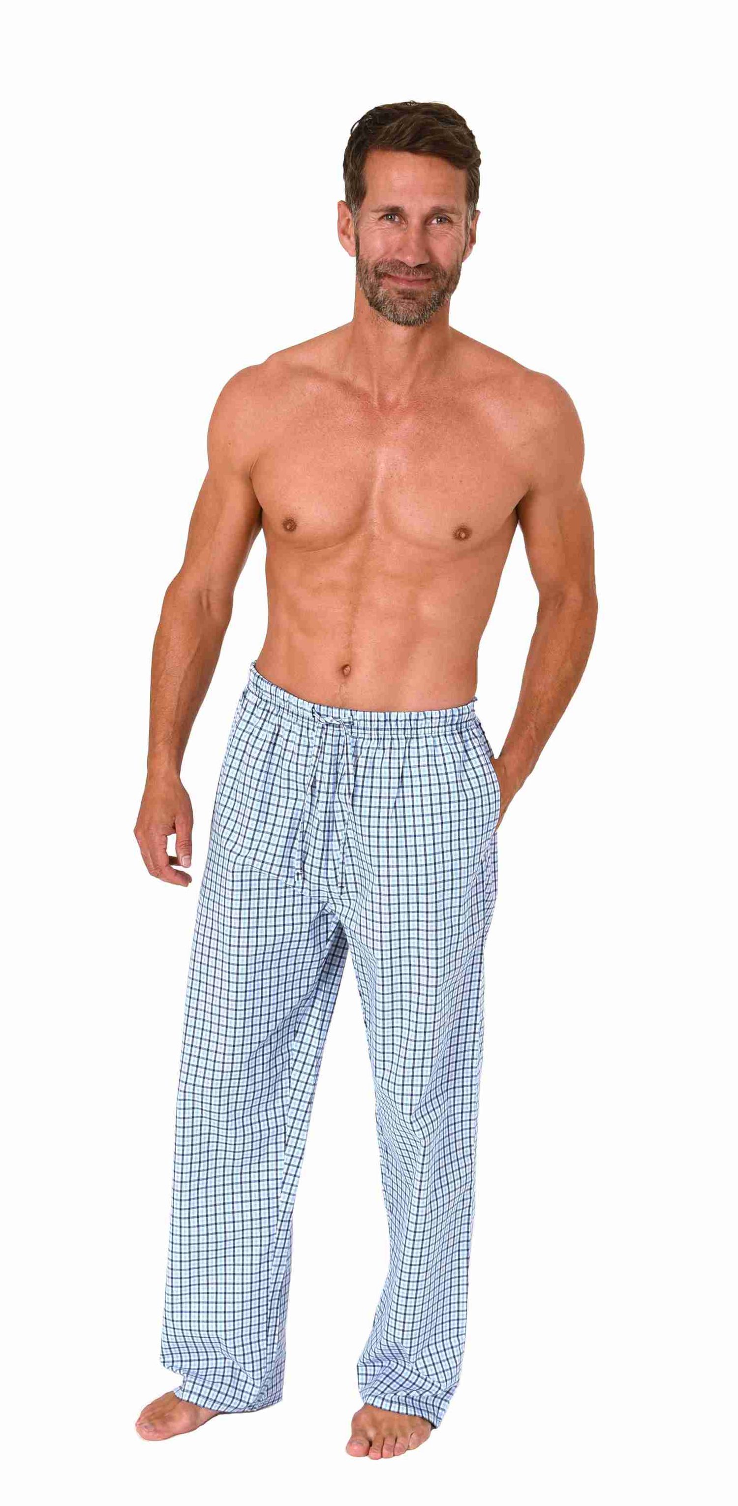 Herren Schlafanzug Pyjama Hose lang kariert aus Baumwolle