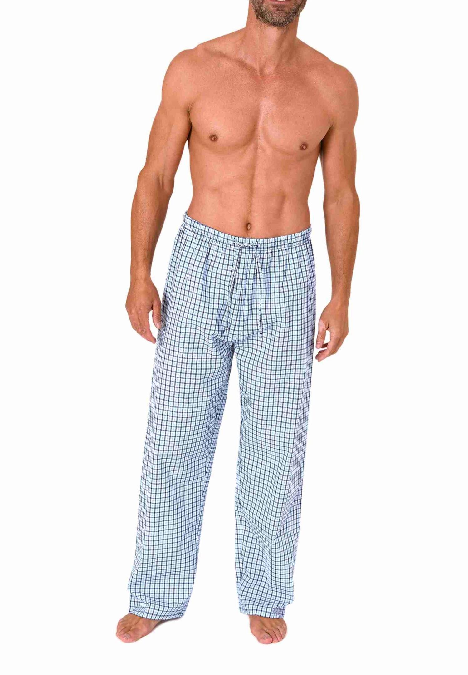 Herren Schlafanzug Pyjama Hose lang kariert aus Baumwolle